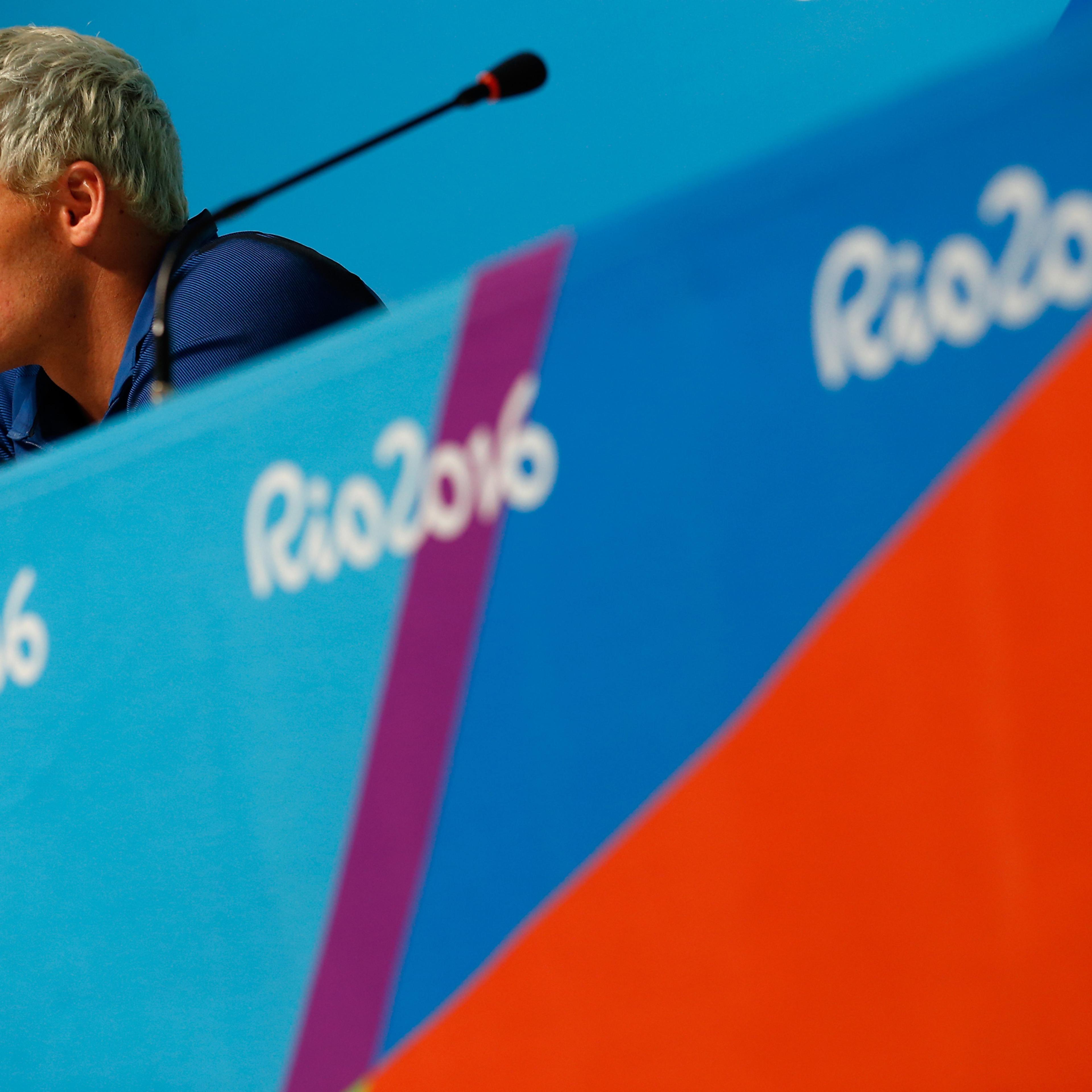 RIO DE JANEIRO, BRAZIL - AUGUST 12: Ryan Lochte of the United States attends a press conference in the Main Press Center on Day 7 of the Rio Olympics on August 12, 2016 in Rio de Janeiro, Brazil. (Photo by Matt Hazlett/Getty Images)
