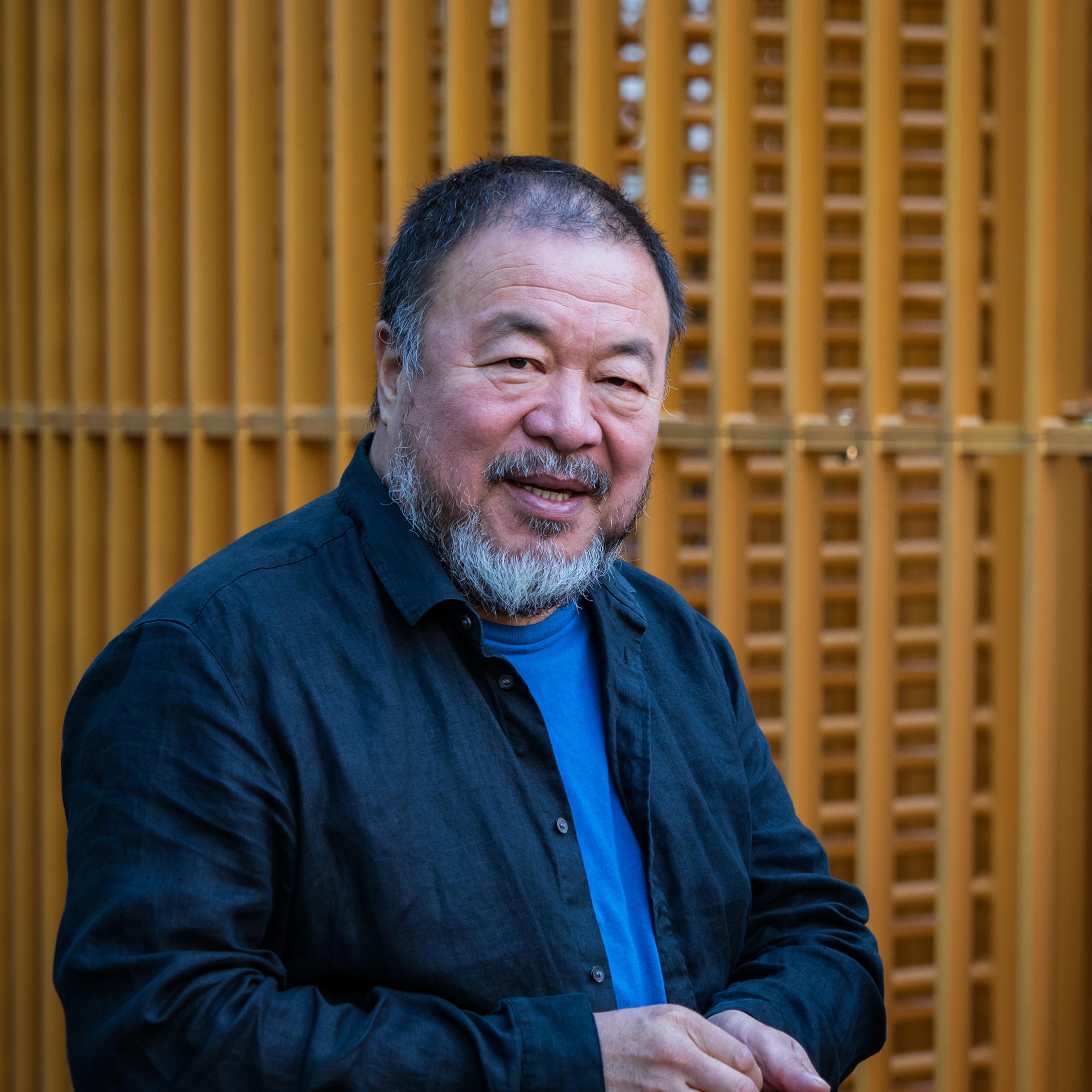 Chinese contemporary artist and activist Ai Weiwei attends the news conference for his instillation 'Good Fences Make Good Neighbors,' in Manhattan on Oct. 10, 2017.