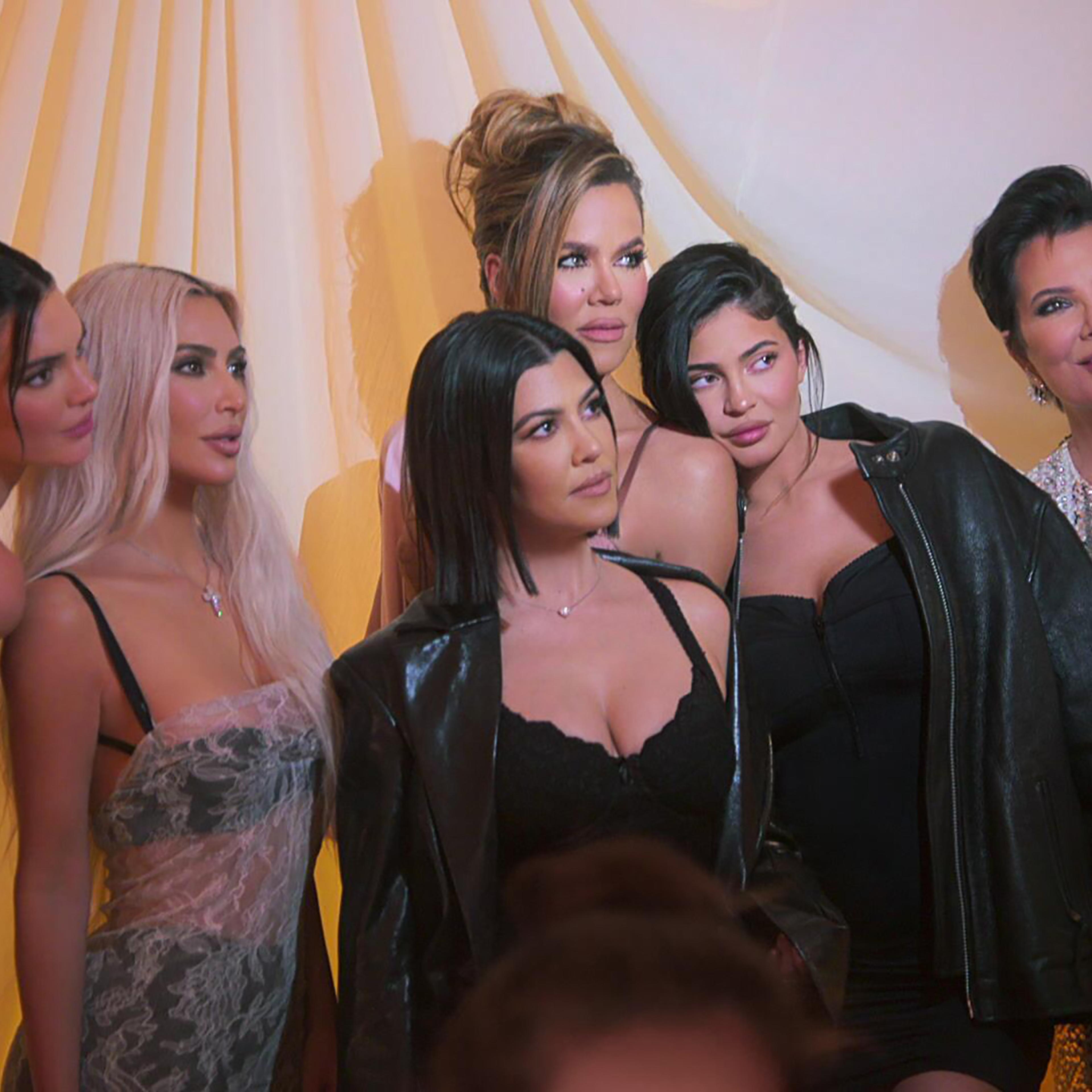 From left: Kendall Jenner, Kim Kardashian, Kourtney Kardashian Barker, Khloé Kardashian, Kylie Jenner and Kris Jenner on the third season of The Kardashians