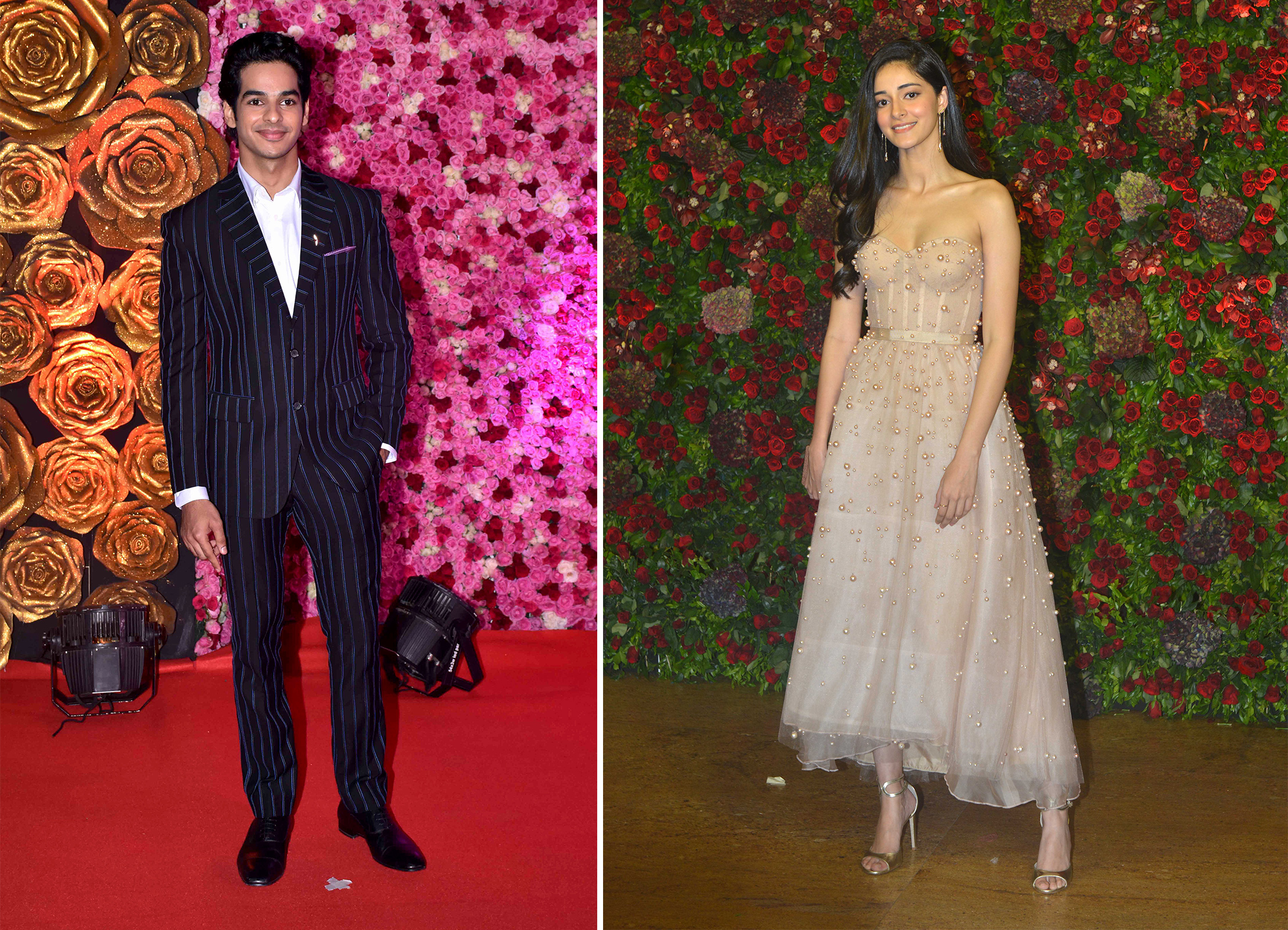 Left: Actor Ishaan Khatter seen on the red carpet during the LUX Awards on Nov. 18, 2018 in Mumbai; Right: Actor Ananya Panday at Ranveer Singh and Deepika Padukone's reception on Dec. 1, 2018 in Mumbai