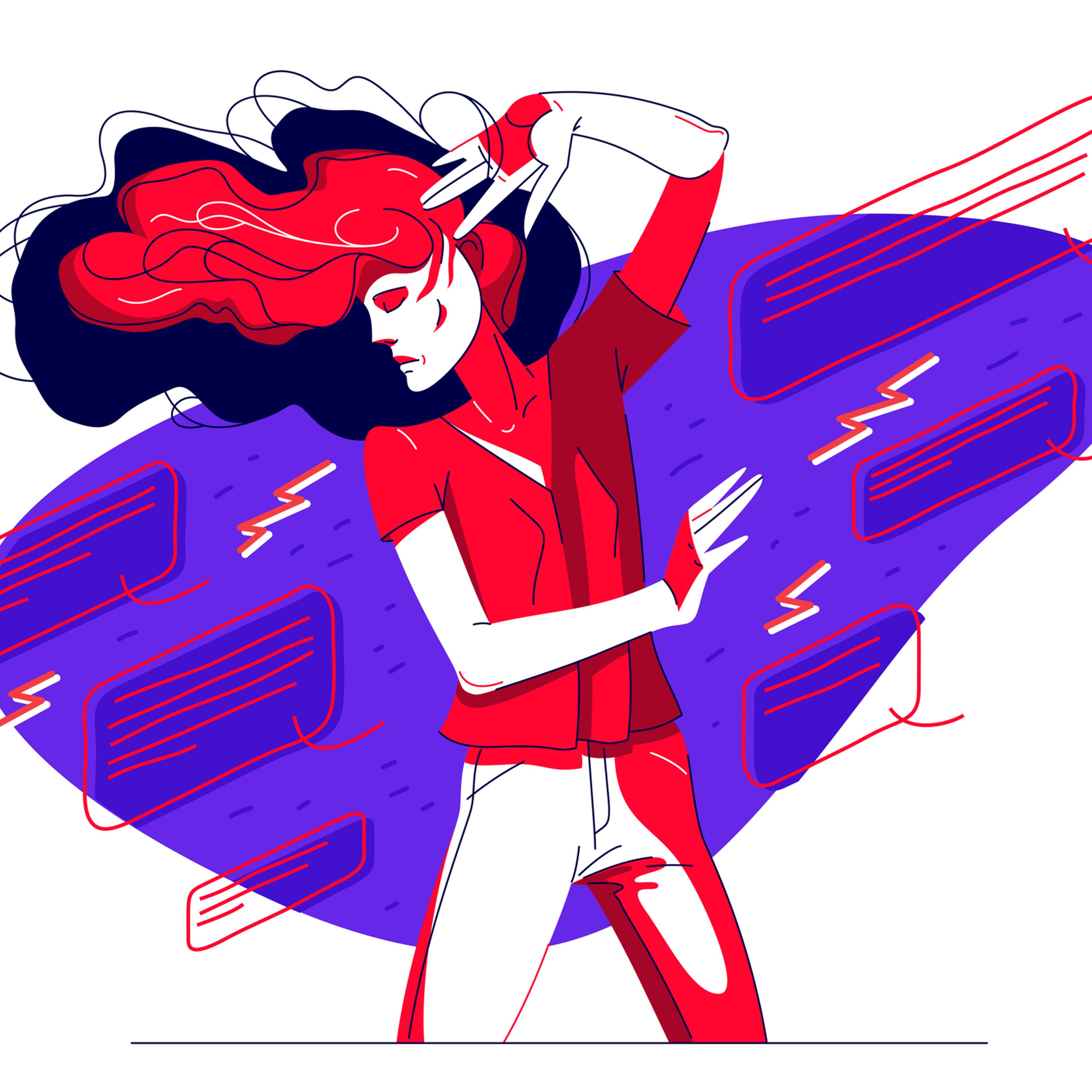 Young girl in problem and pointing finger hands vector illustration concept of bullying and shaming, mockery and discrimination theme.