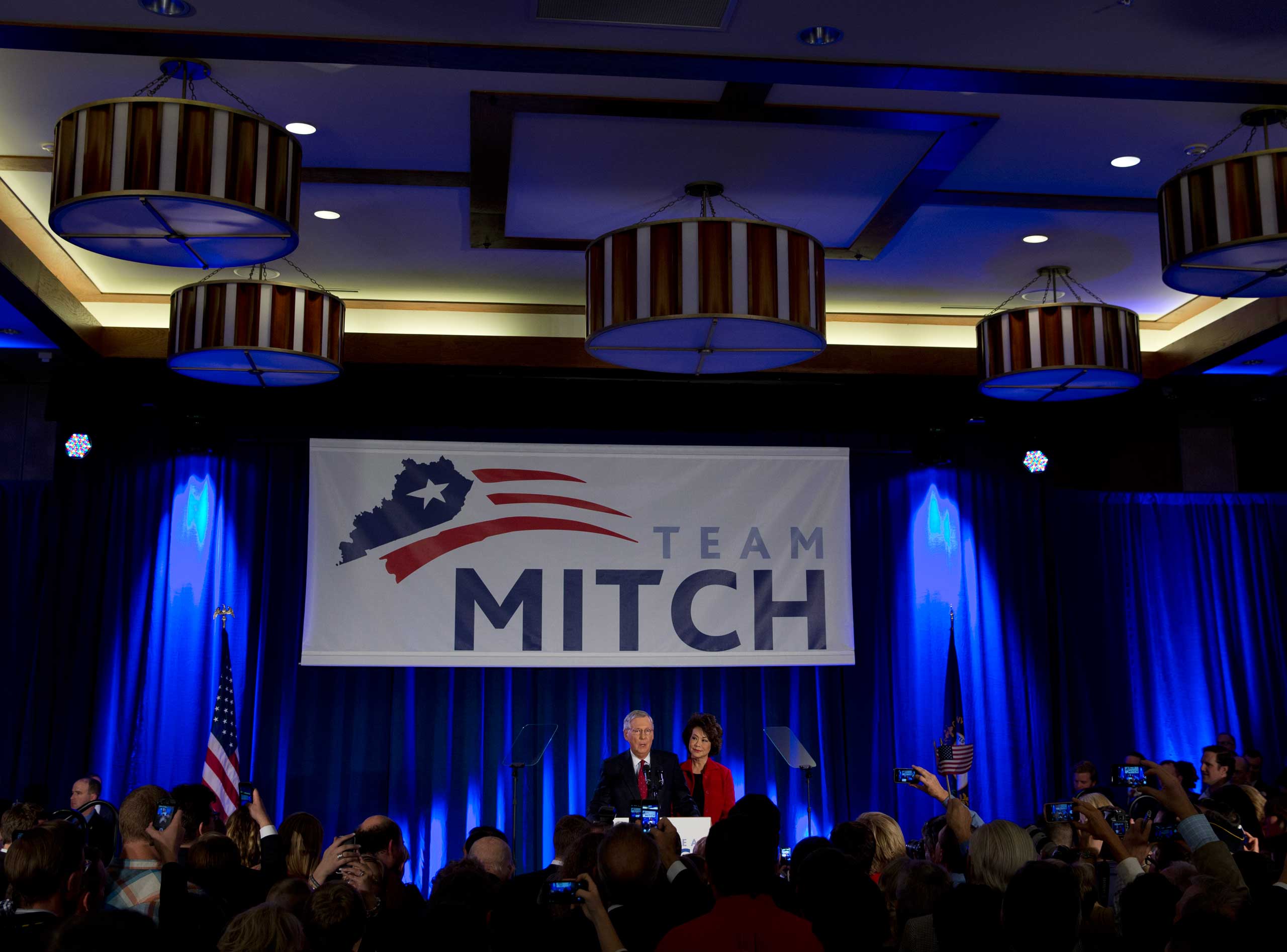 Senator Mitch McConnell with his wife Elaine Chao on election night, Nov. 4, 2014