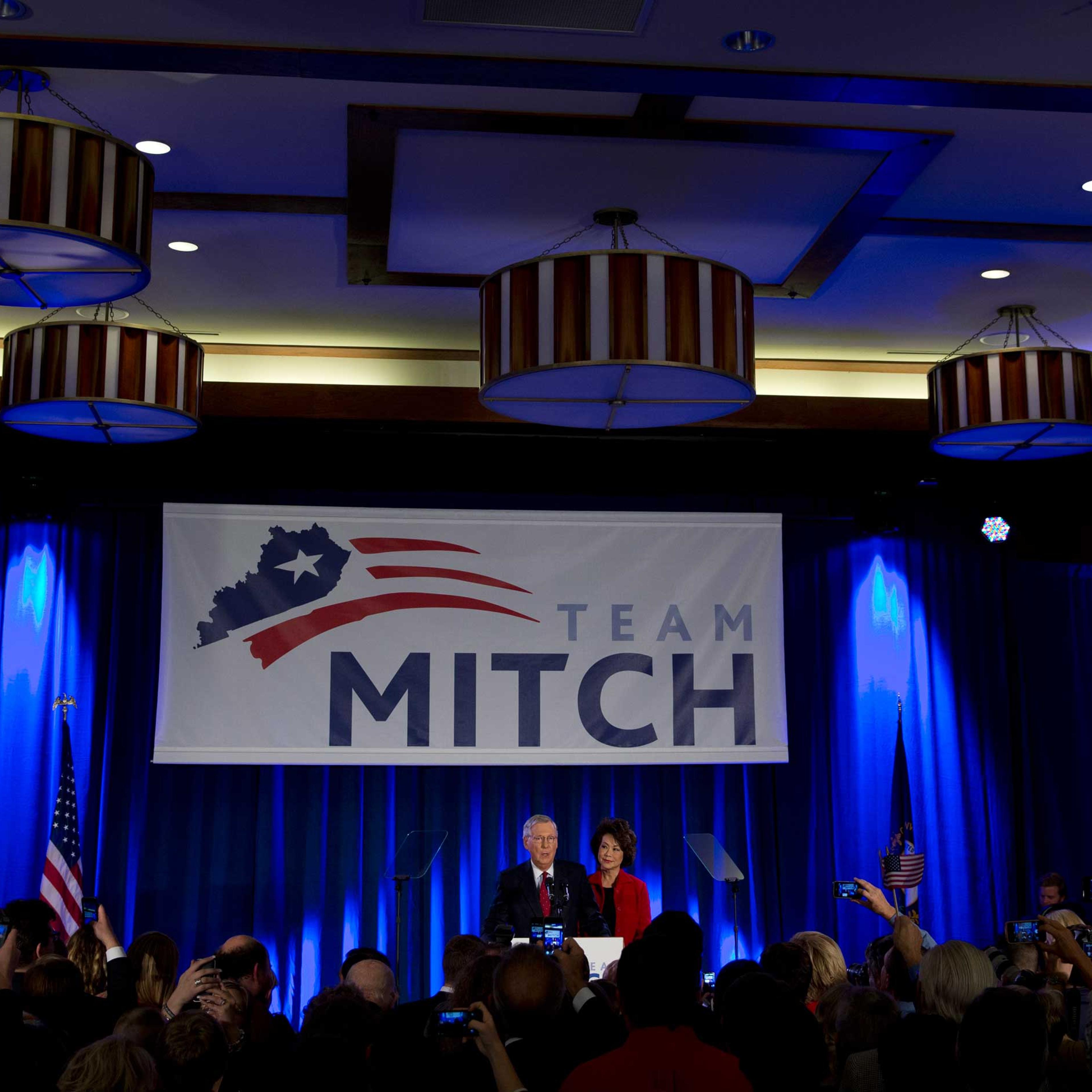 Senator Mitch McConnell with his wife Elaine Chao on election night, Nov. 4, 2014