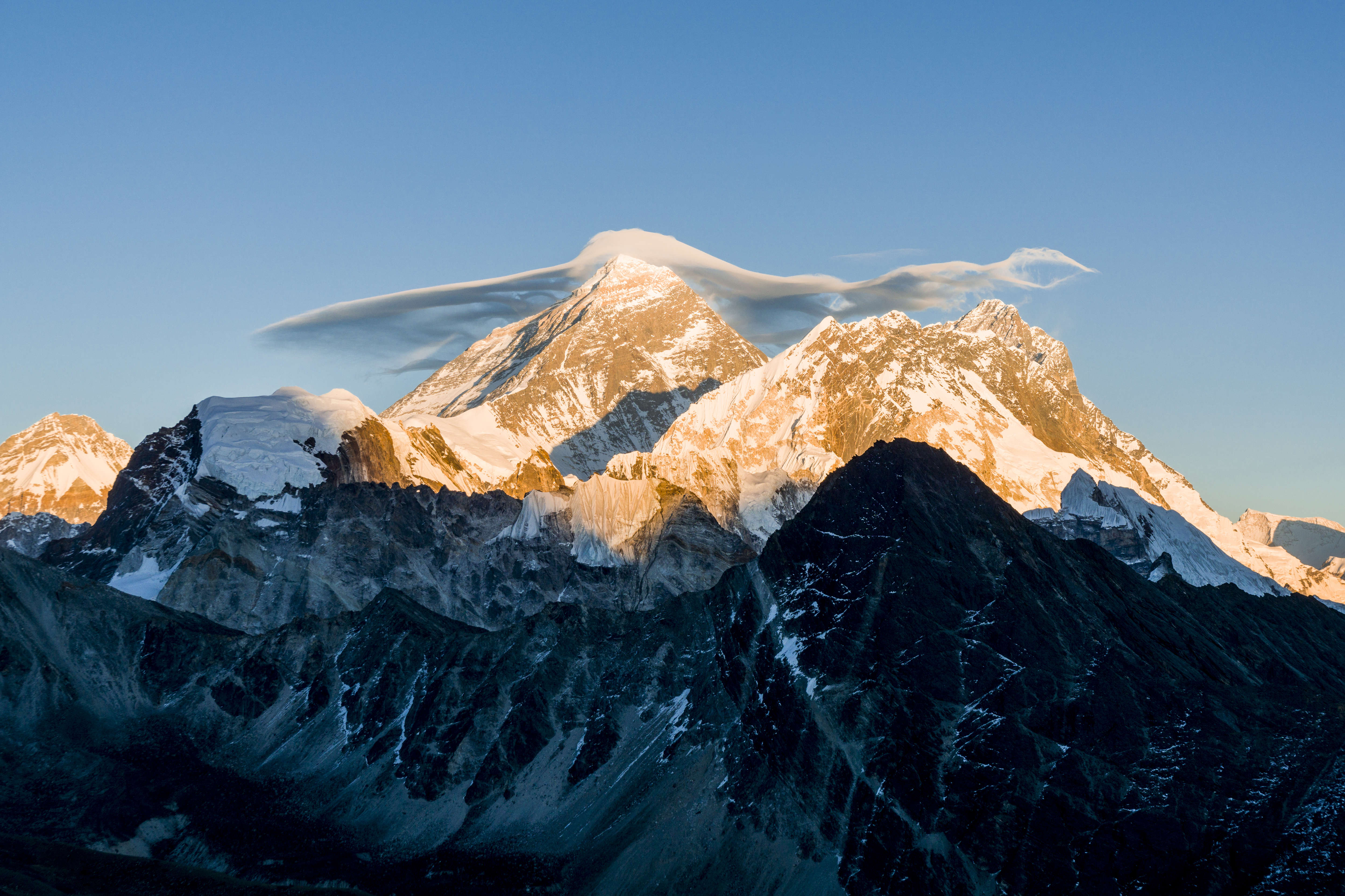 The mountain Mt. Everest (8848m) with a white cloud on top,