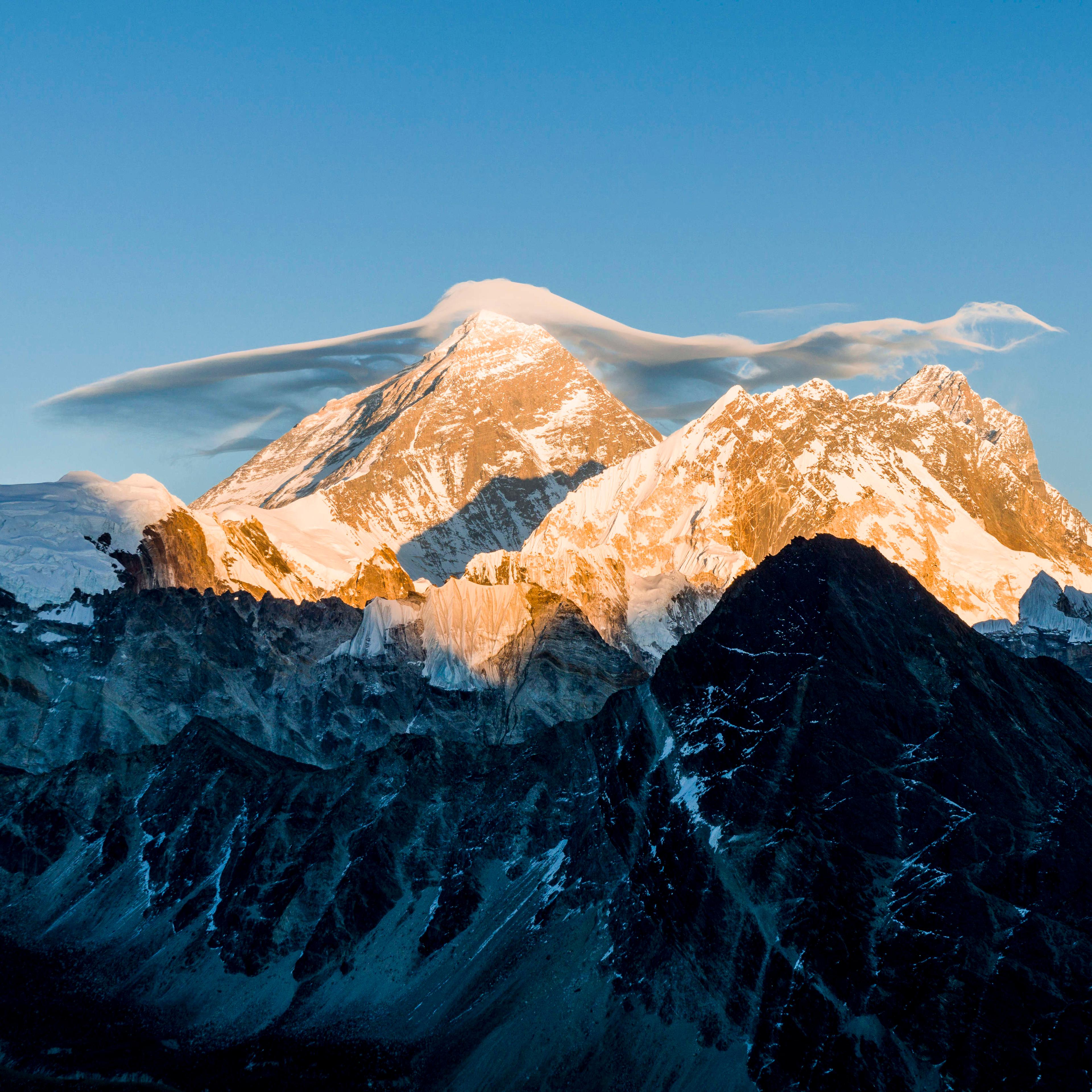 The mountain Mt. Everest (8848m) with a white cloud on top,