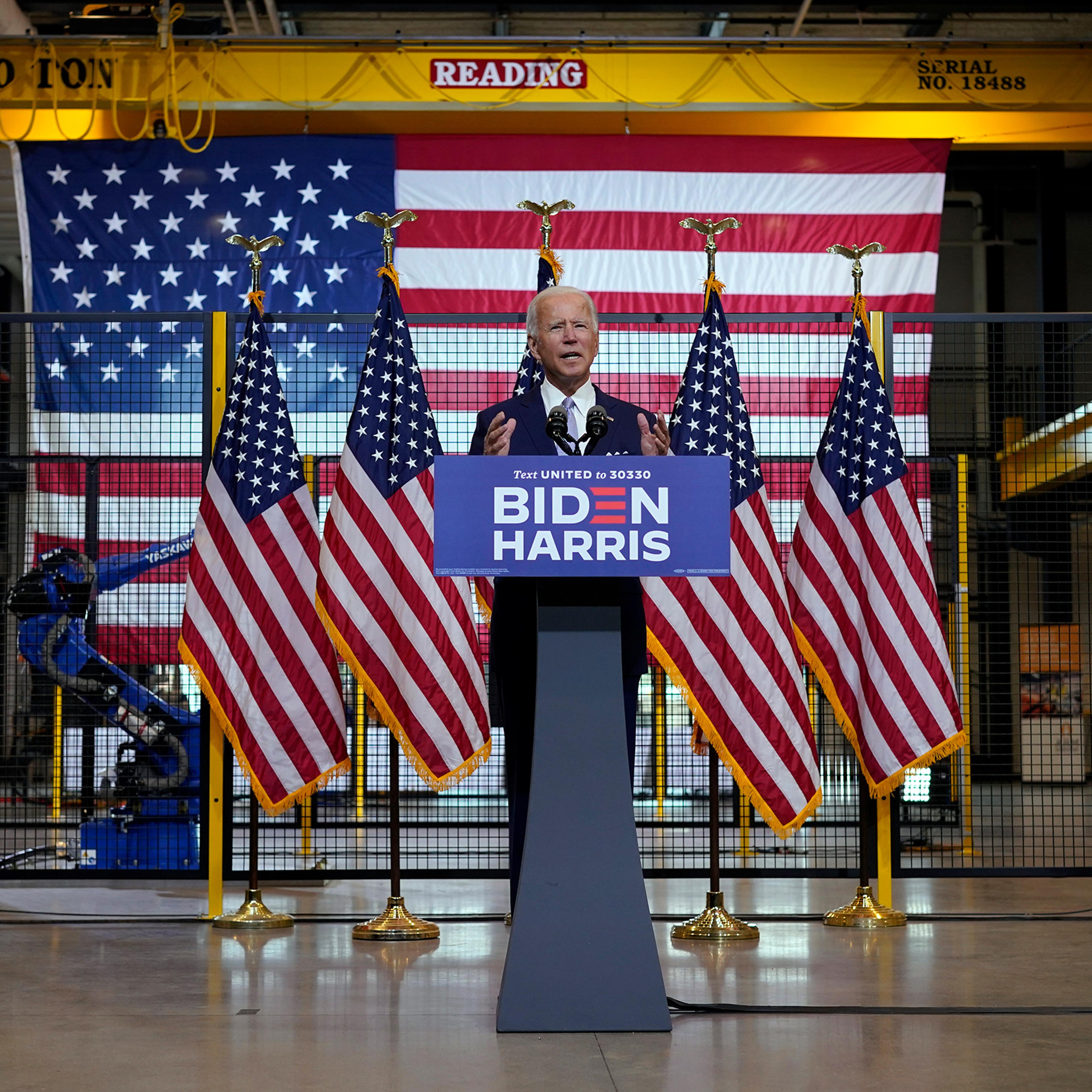 Democratic presidential candidate former Vice President Joe Biden speaks at a campaign event in Pittsburgh, Pa., Aug. 31