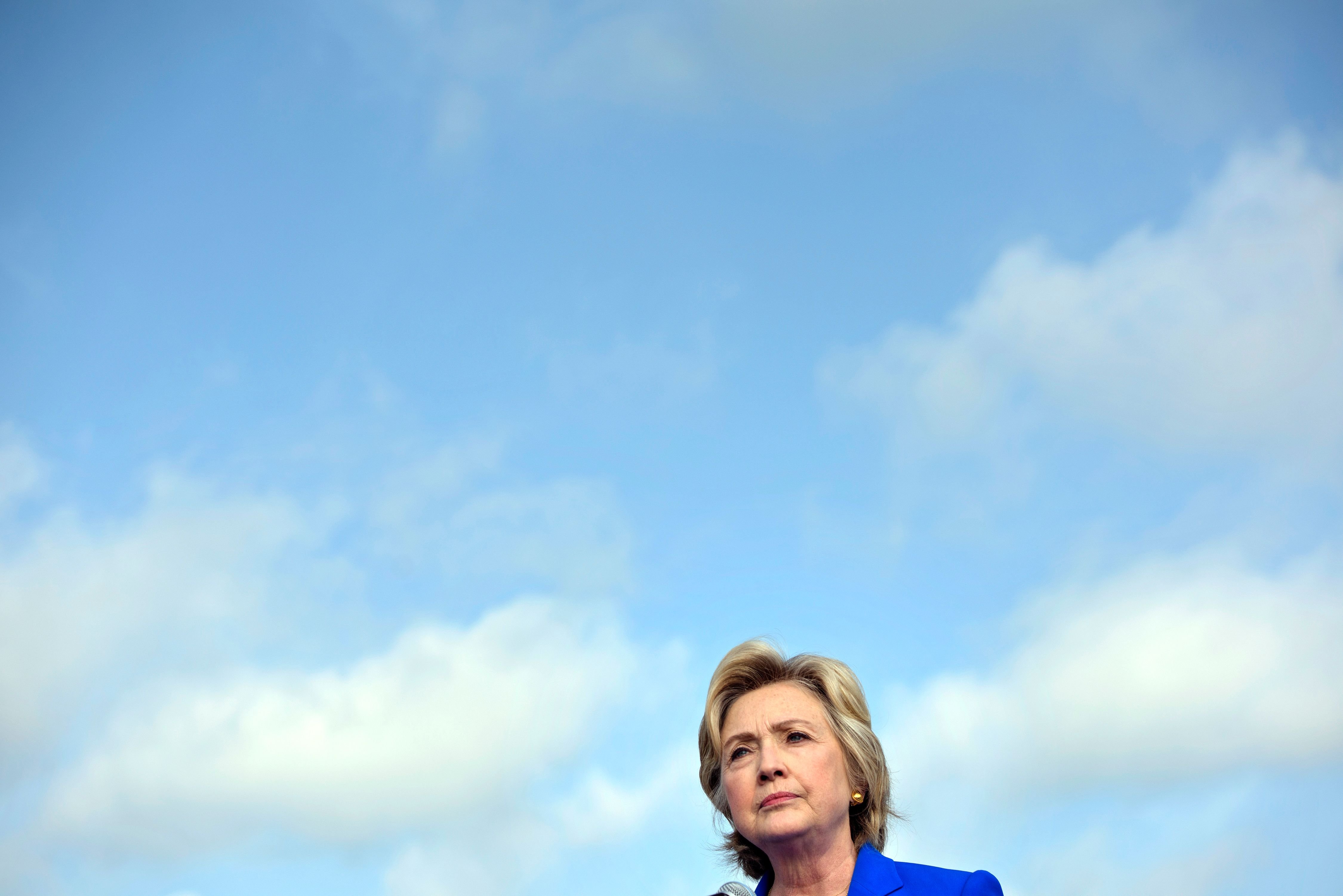 Hillary Clinton listens to a question while speaking to the press in White Plains, NY, on Sept. 8, 2016.