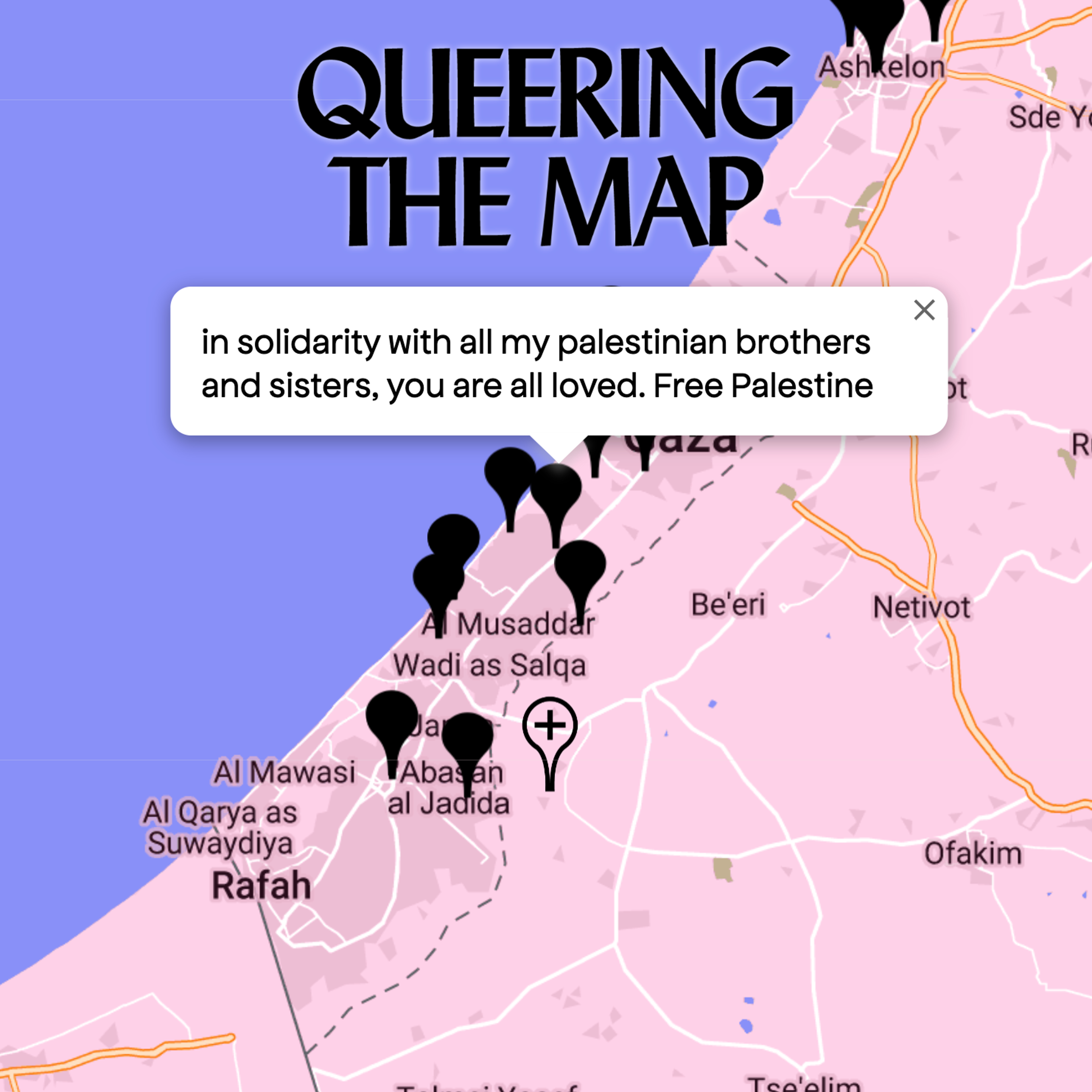 A screenshot of the interactive website, Queering the Map.