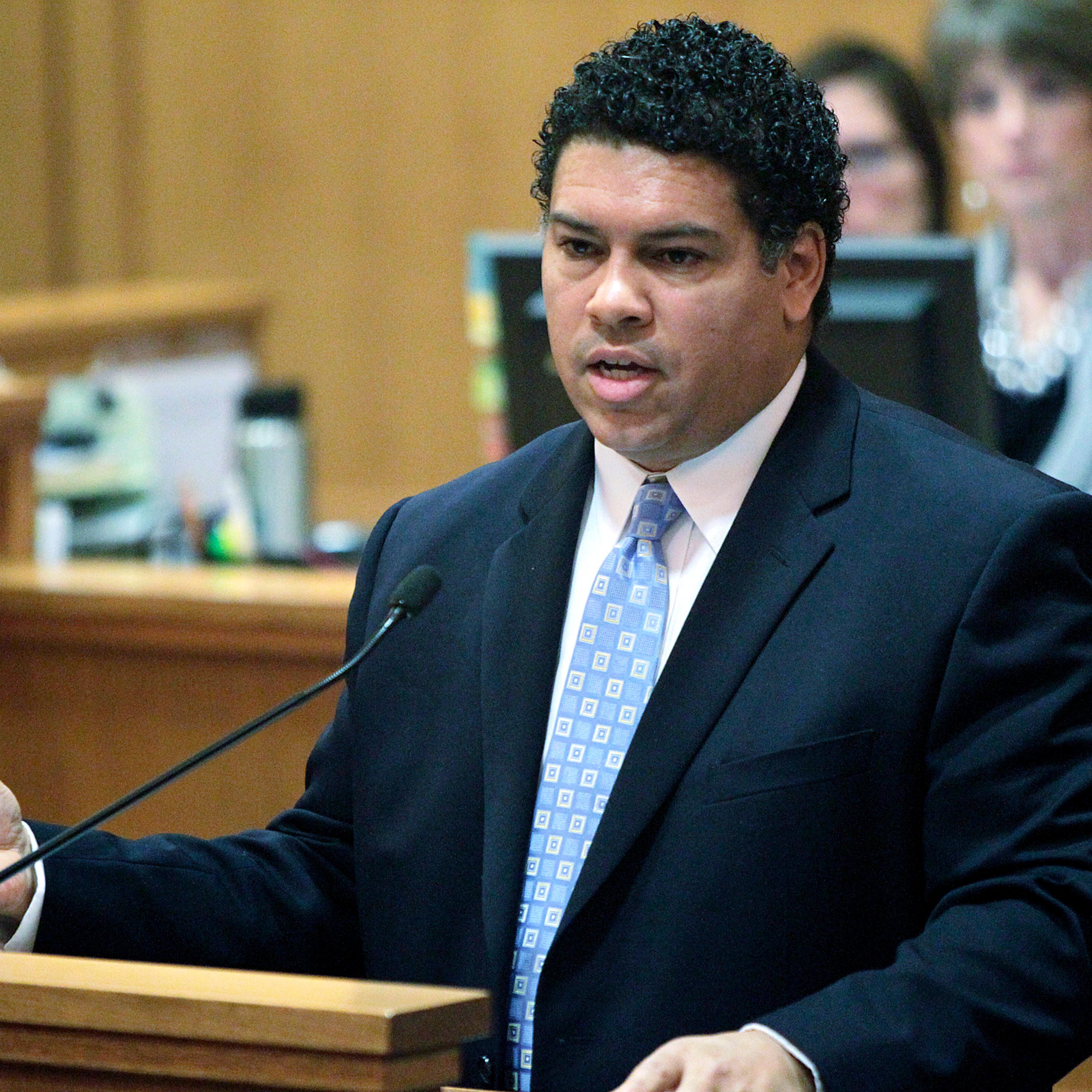 In this Feb. 26, 2013 file photo, Dane County, Wisconsin, District Attorney Ismael Ozanne speaks in a Madison, Wis., court. Ozanne is weighing whether to file charges against Madison Officer Matt Kenny in Tony Robinsons death.
