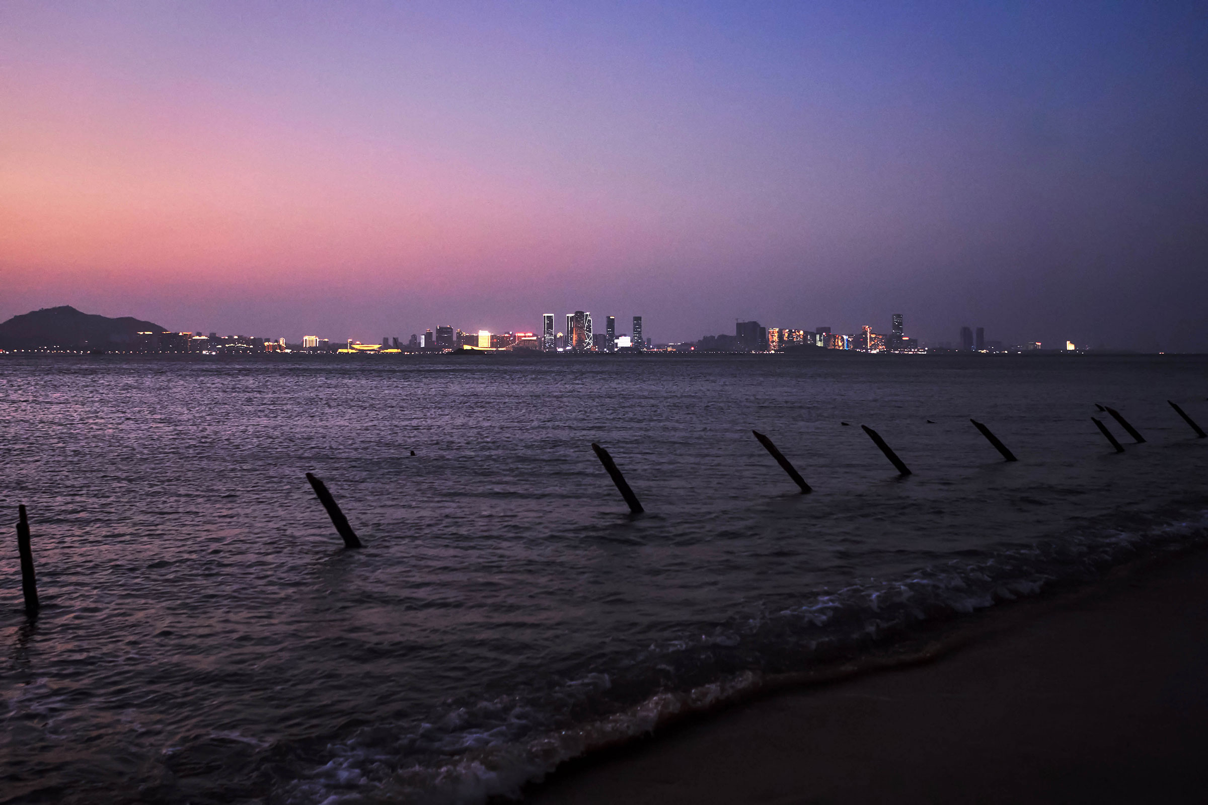 Anti-tank fortifications from previous conflicts line the shore along a beach in Lieyu, an outlying island of Kinmen that is the closest point between Taiwan and China on Feb. 4, 2021.