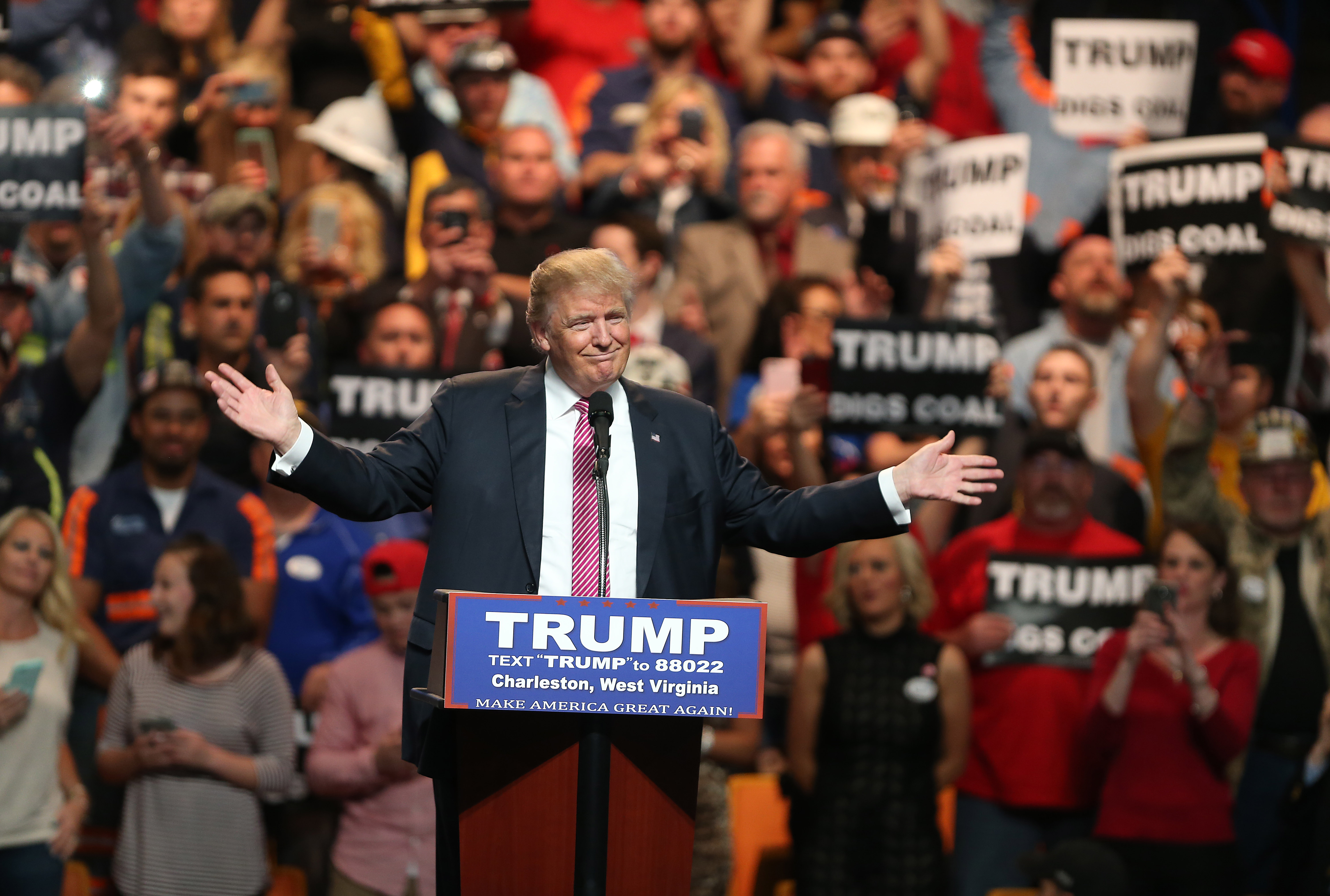 Republican Presidential candidate Donald Trump speaks during his rally at the Charleston Civic Center in Charleston, W.V., on May 5, 2016.