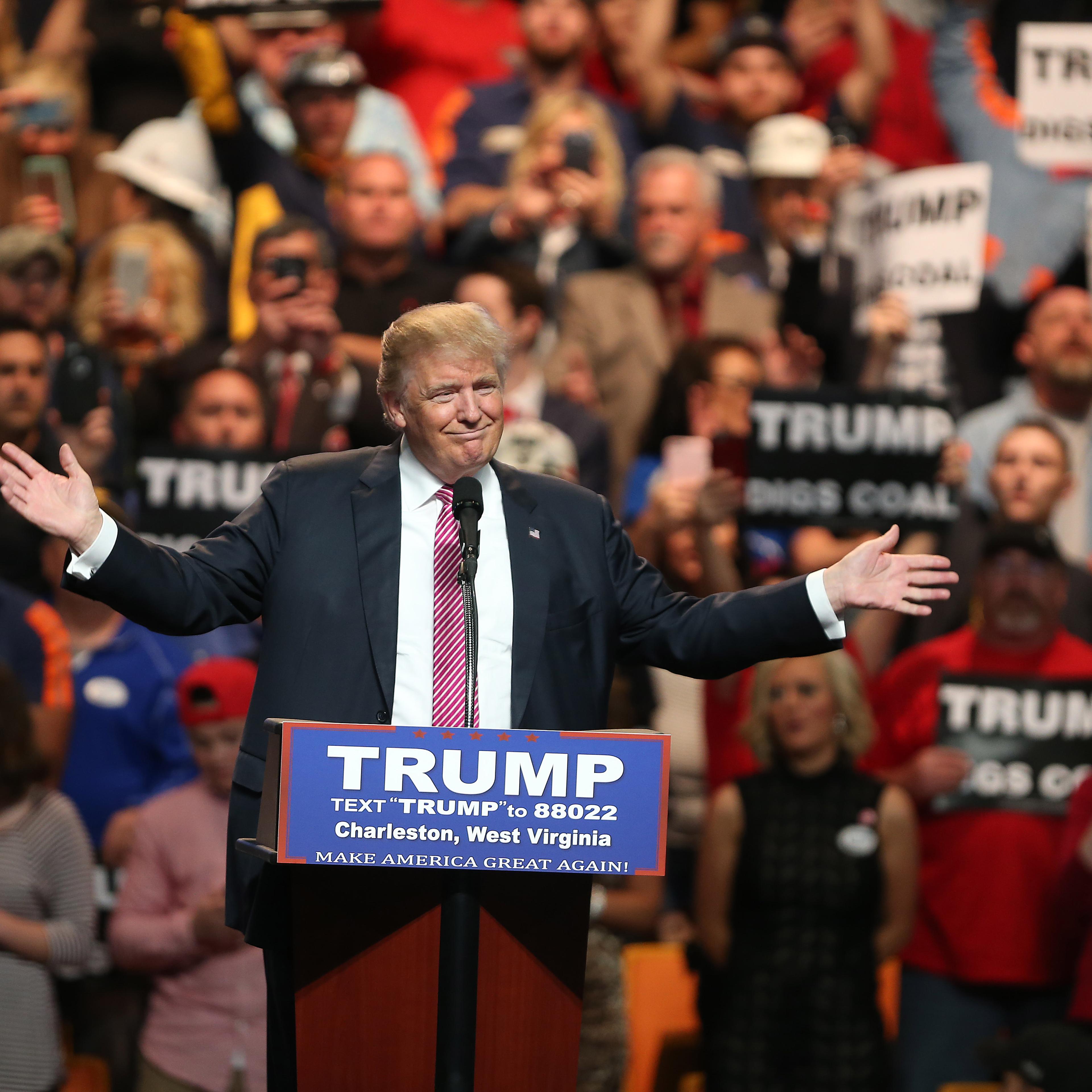 Republican Presidential candidate Donald Trump speaks during his rally at the Charleston Civic Center in Charleston, W.V., on May 5, 2016.