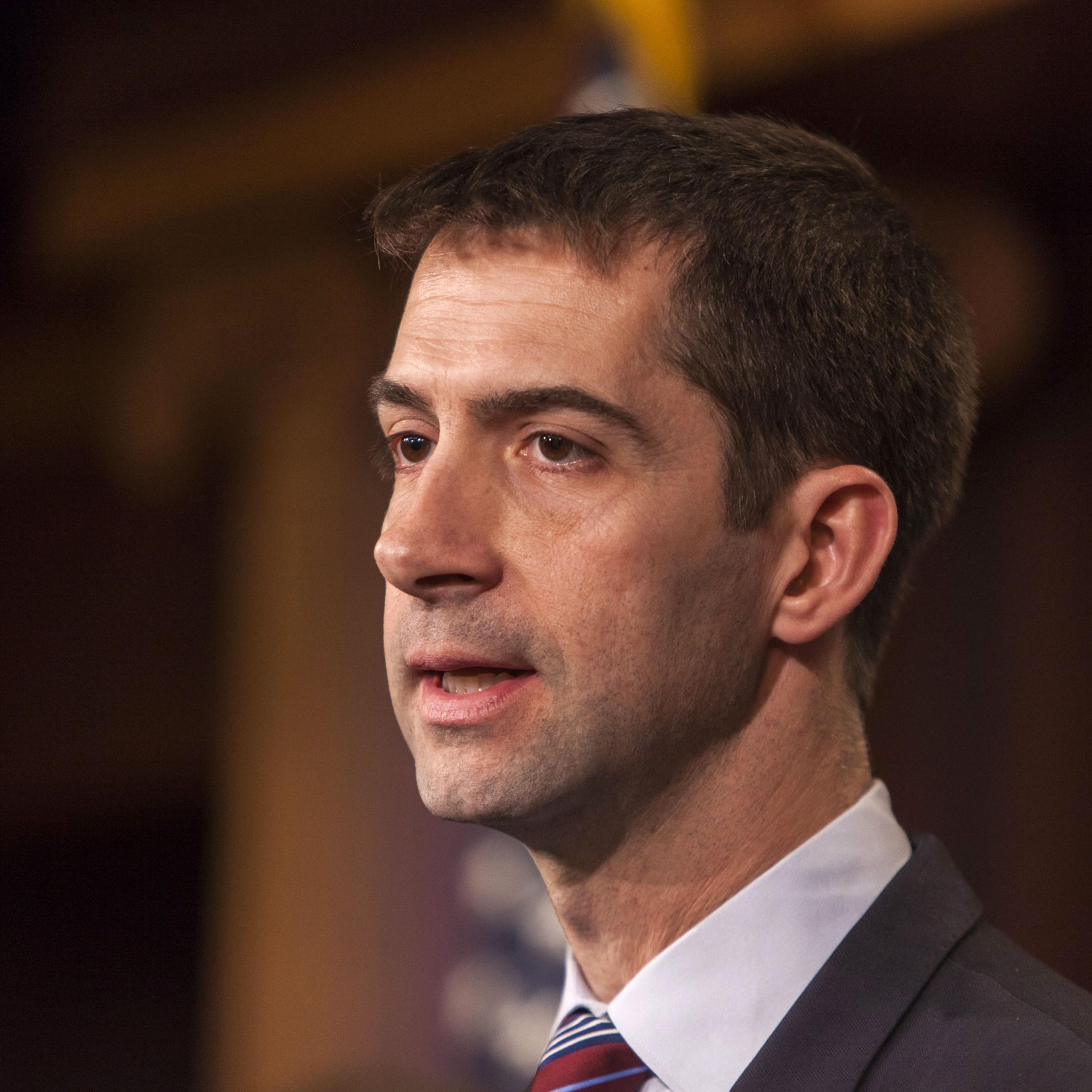 Senator Tom Cotton speaks during a news conference with members of the Senate Armed Services Committee about arming Ukraine in the fight against Russia in Washington, D.C. on Feb. 5, 2015.