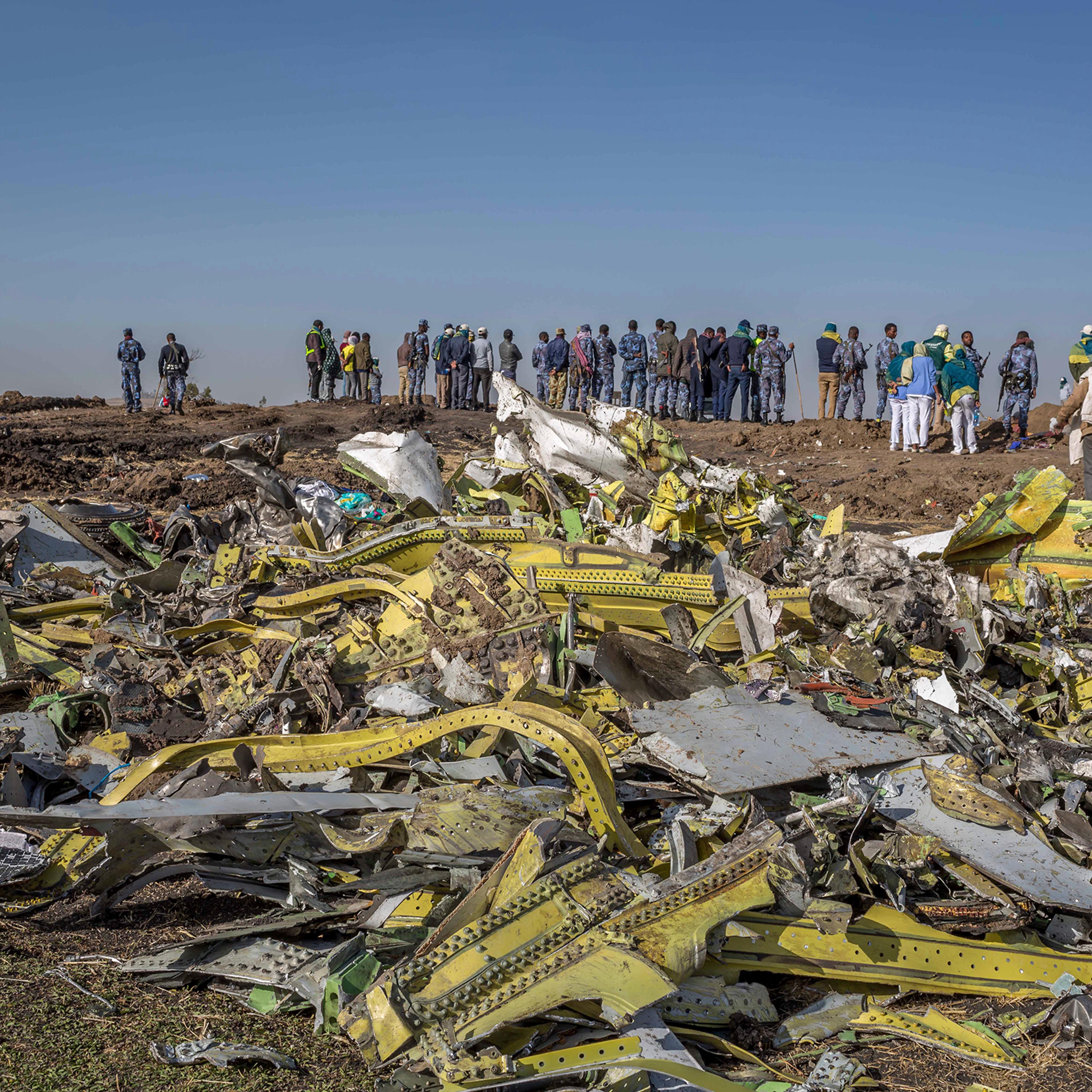 Wreckage near Bishoftu, south of Addis Ababa, after the March 10 Ethiopian Airlines crash