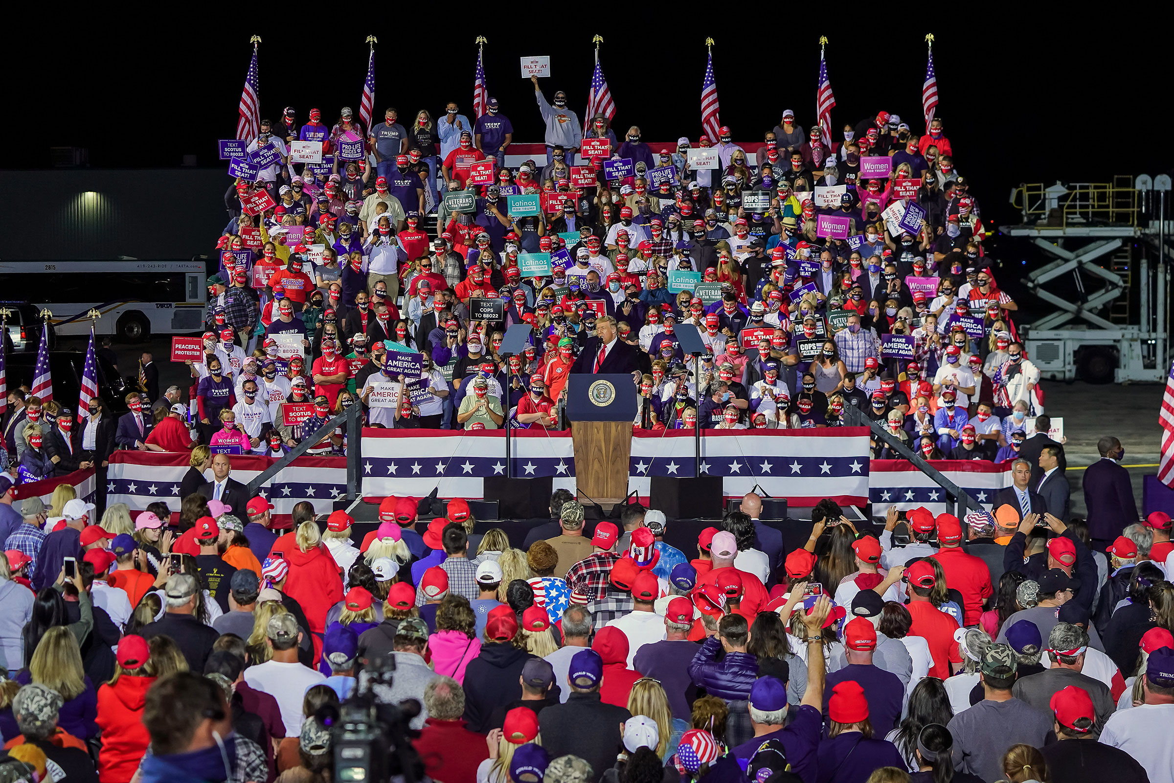 President Trump, attends his 'Great American Comeback' rally at the Toledo Express Airport in Swanton, Ohio on Sept. 21, 2020. 