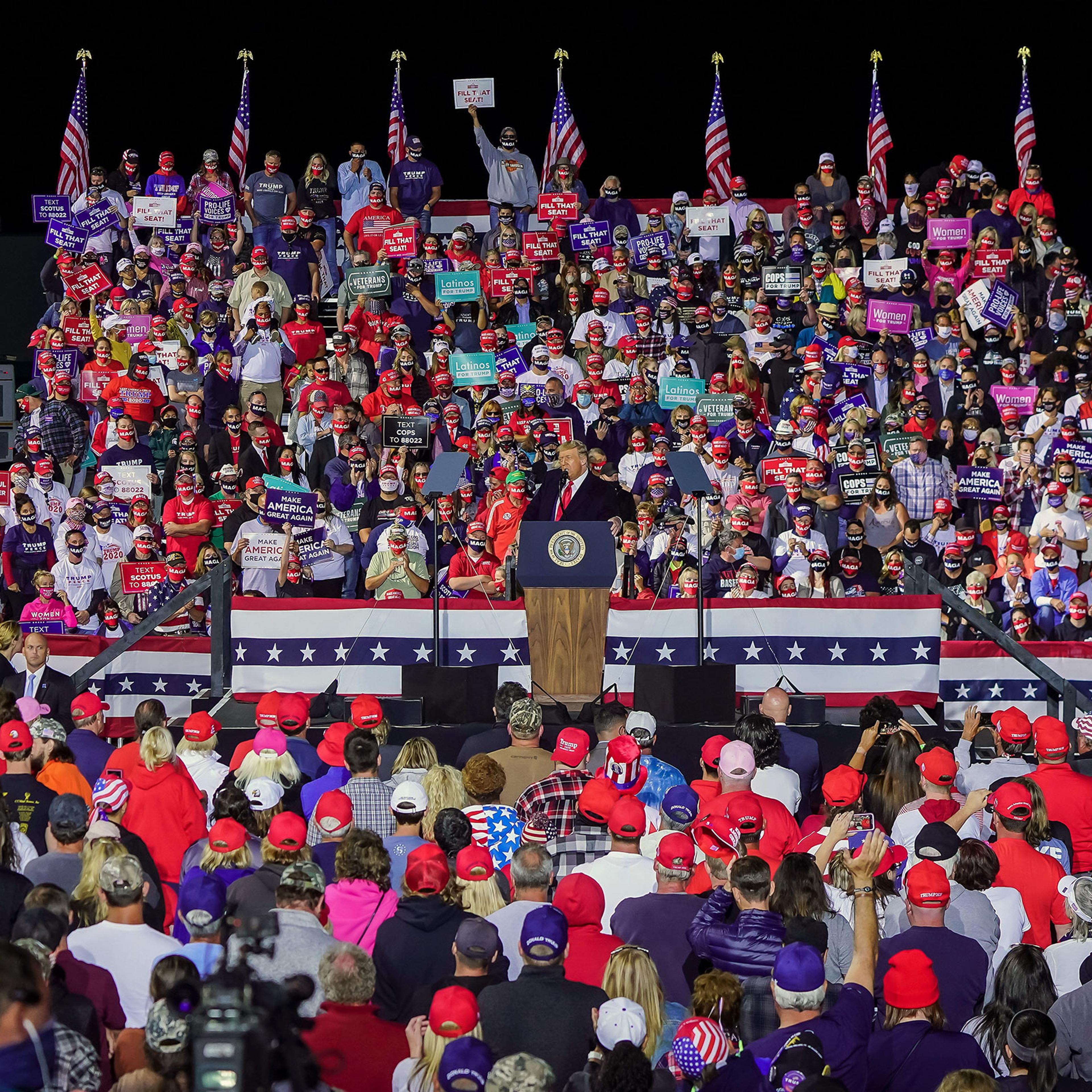 President Trump, attends his 'Great American Comeback' rally at the Toledo Express Airport in Swanton, Ohio on Sept. 21, 2020.