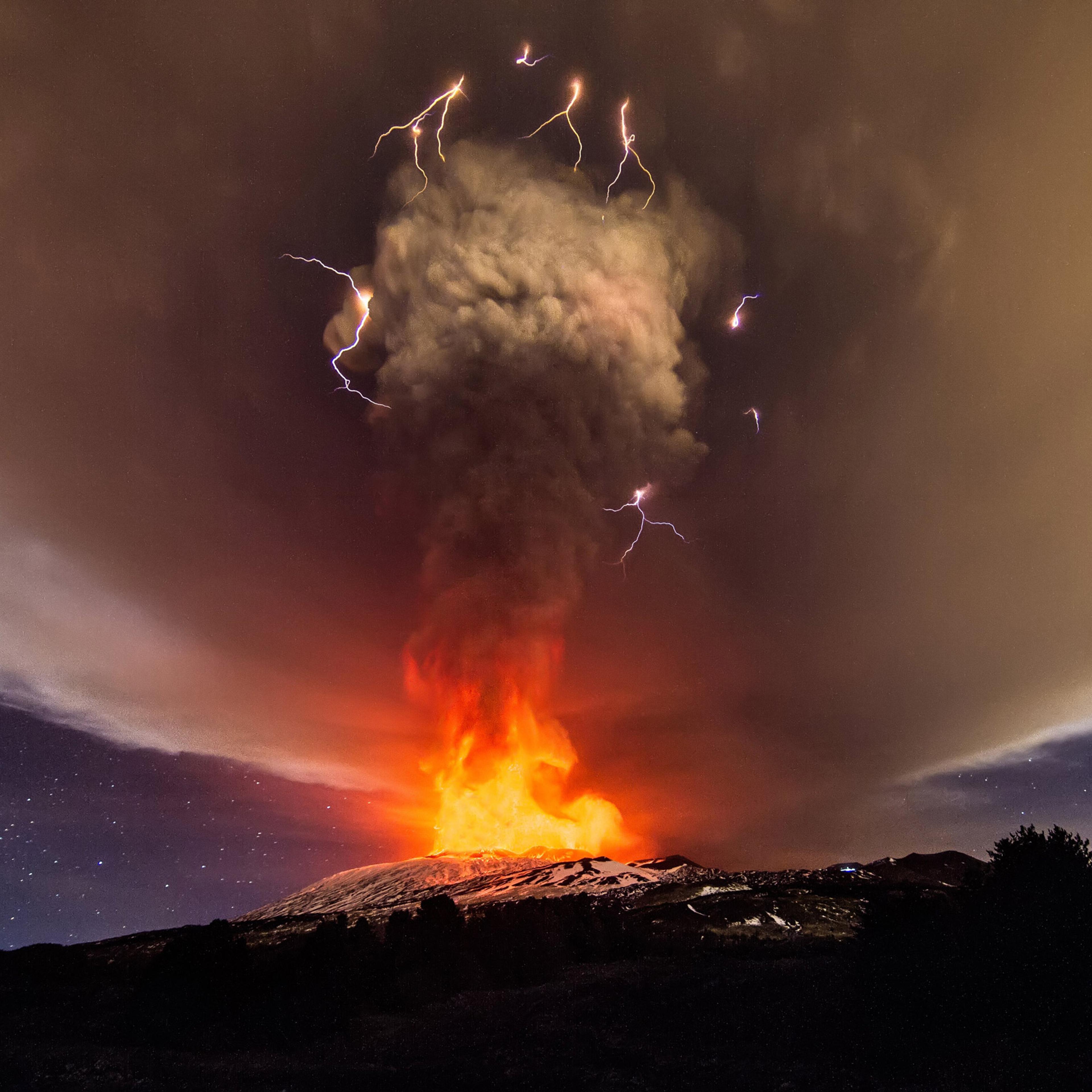 A volcanic eruption at Mount Etna's Vorgaine crater on Dec. 03, 2015 in Sicily.
