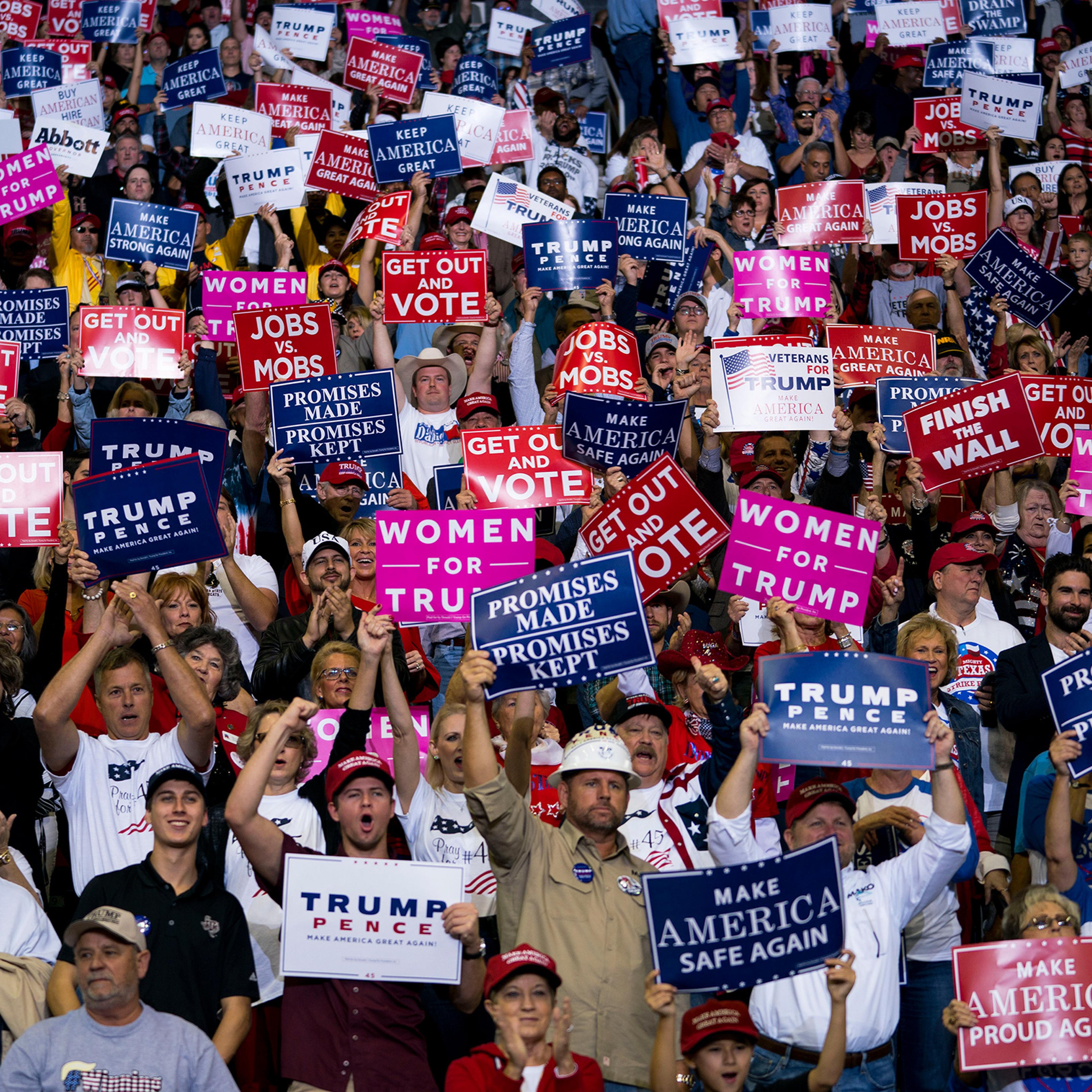 Supporters of President Donald Trump during a campaign rally for Sen. Ted Cruz in Houston, Oct. 22, 2018.