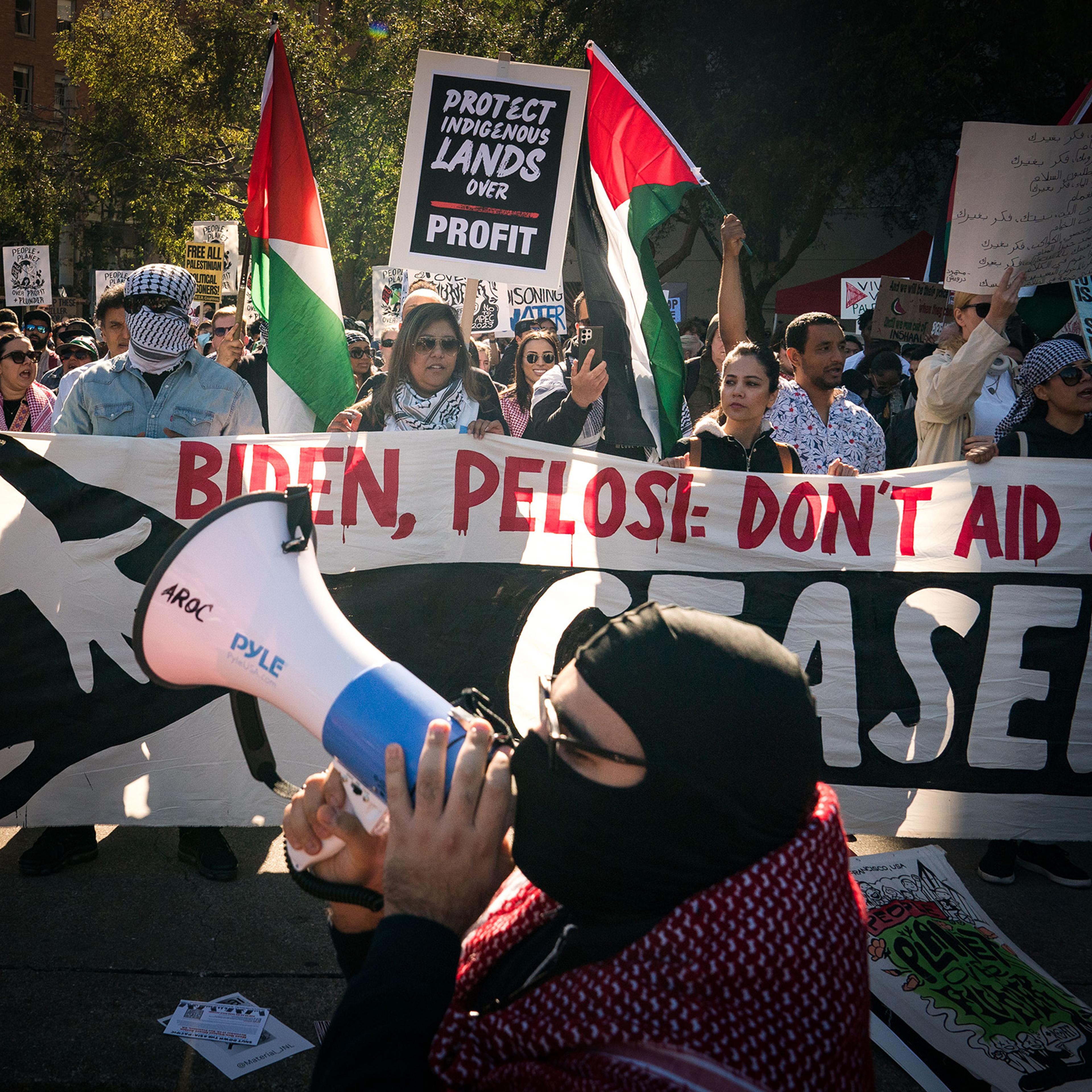 Protesters gather at the APEC summit in San Francisco, where Biden is scheduled to attend, on Nov. 12, 2023.