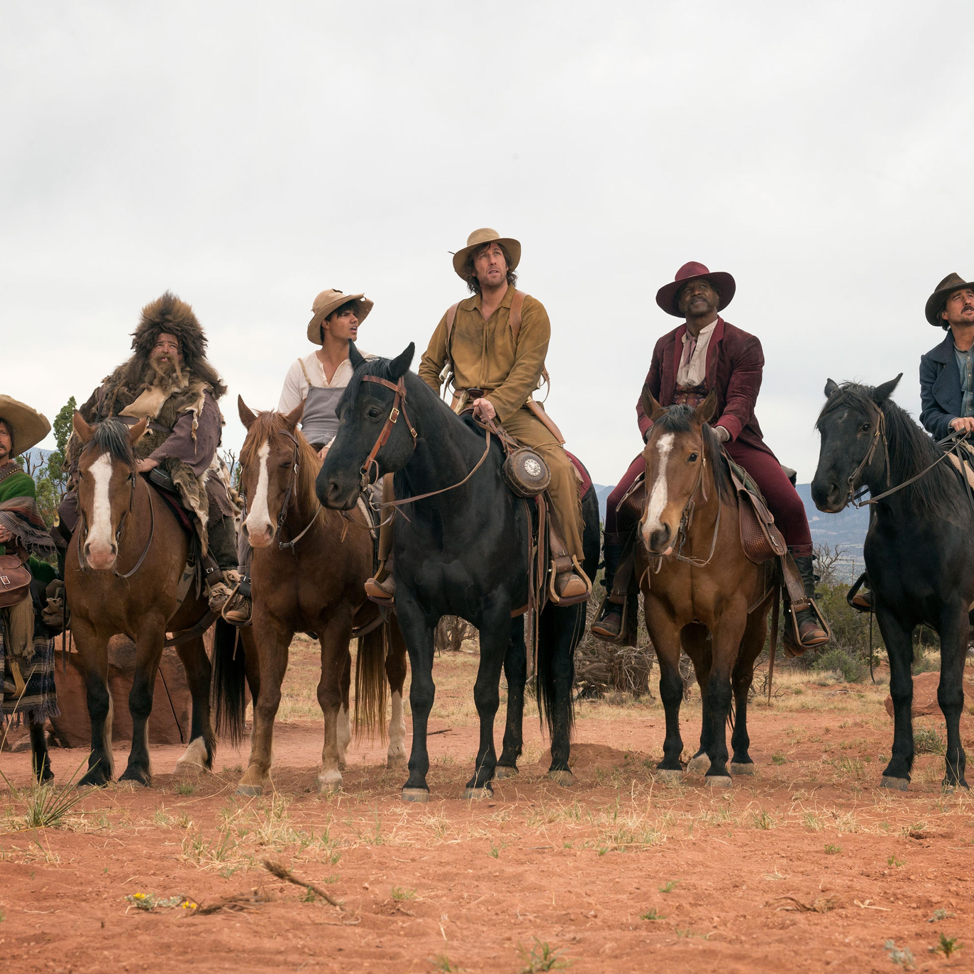 Adam Sandler, Rob Schneider, Taylor Lautner, Luke Wilson, Jorge Garcia and Terry Crews in "The Ridiculous 6."