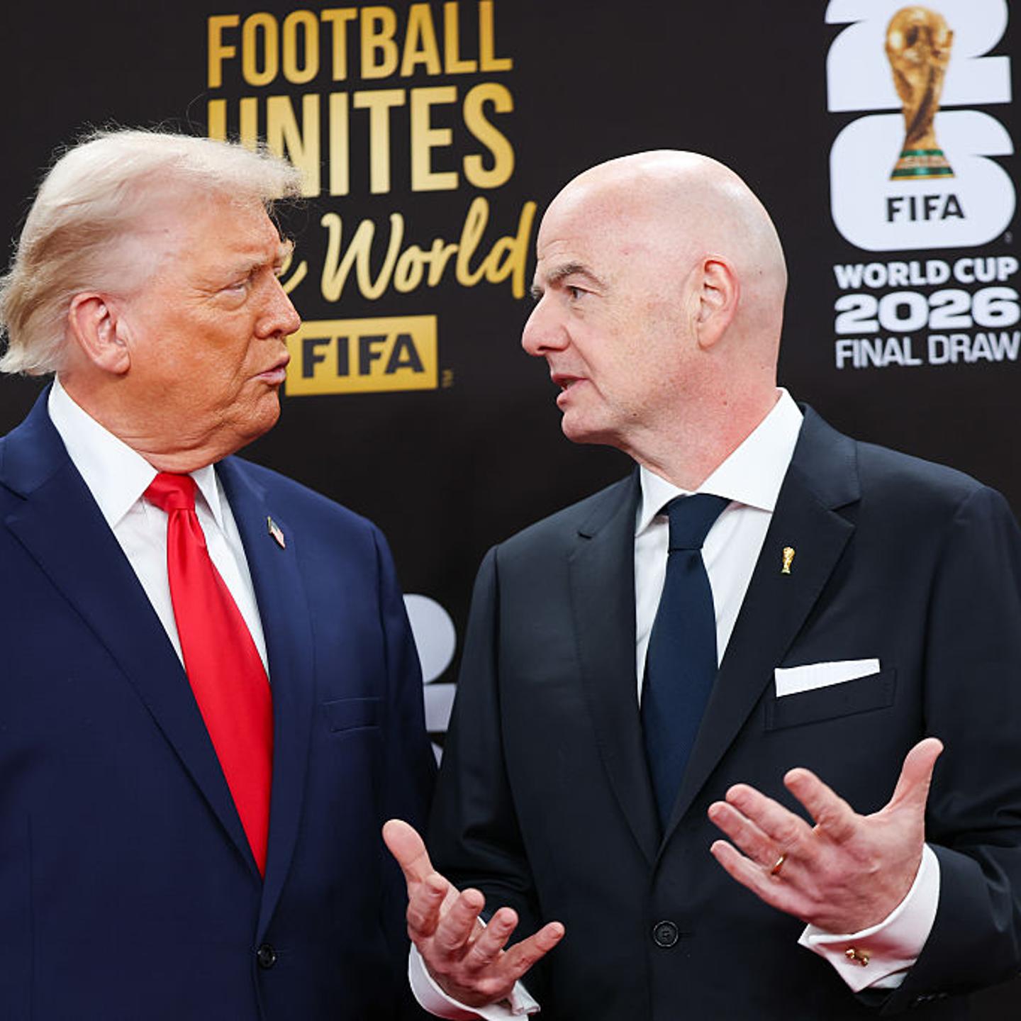 FIFA President Gianni Infantino and U.S. President Donald Trump on the red carpet prior to the FIFA World Cup 2026 Official Draw at John F. Kennedy Center for the Performing Arts in Washington, D.C., on Dec. 5, 2025.