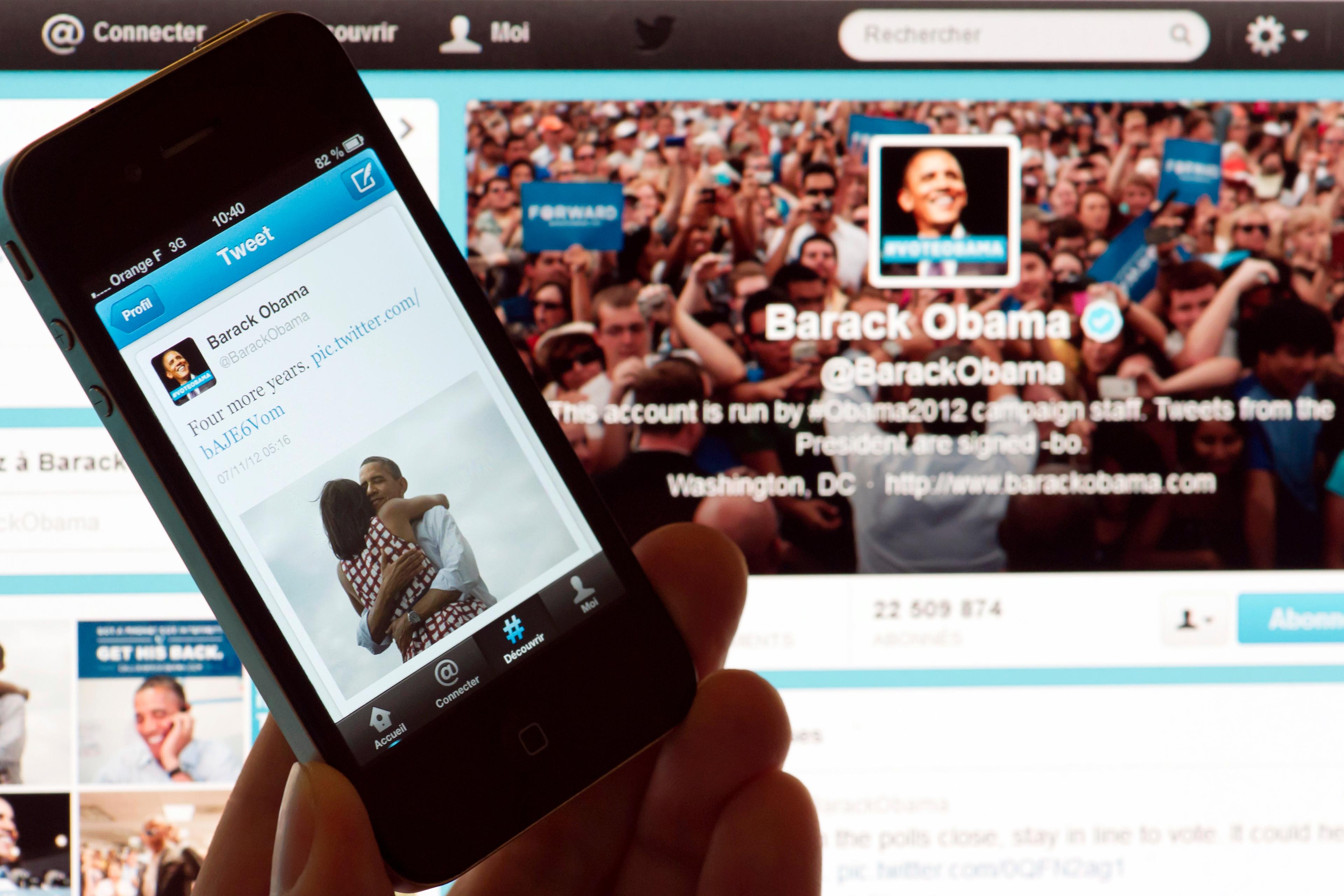 Barack Obama's tweets on Nov. 7, 2012 after his re-election as US president.