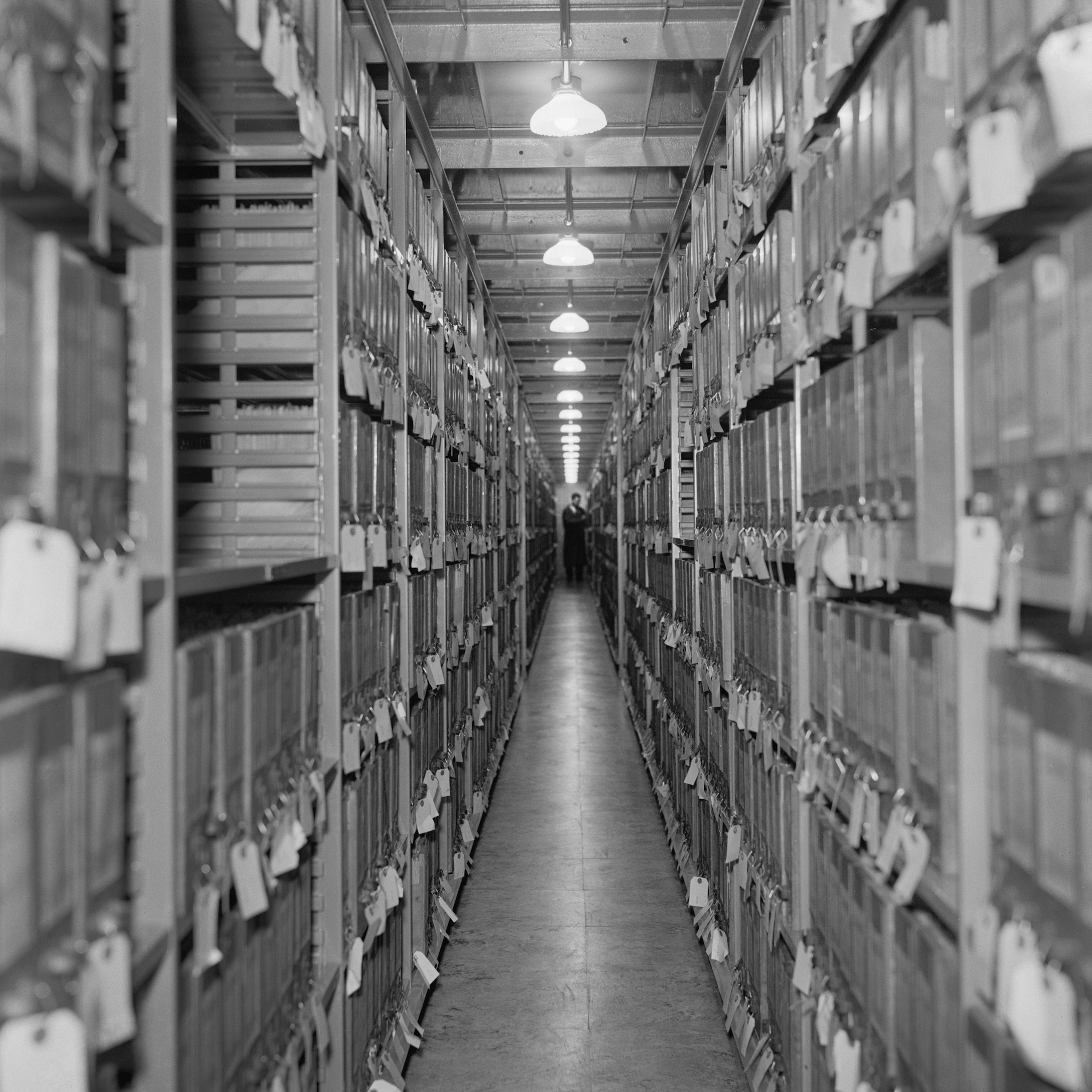 Aisle of Files, Division of War Department, National Archives, Washington DC, USA, Harris & Ewing, 1939