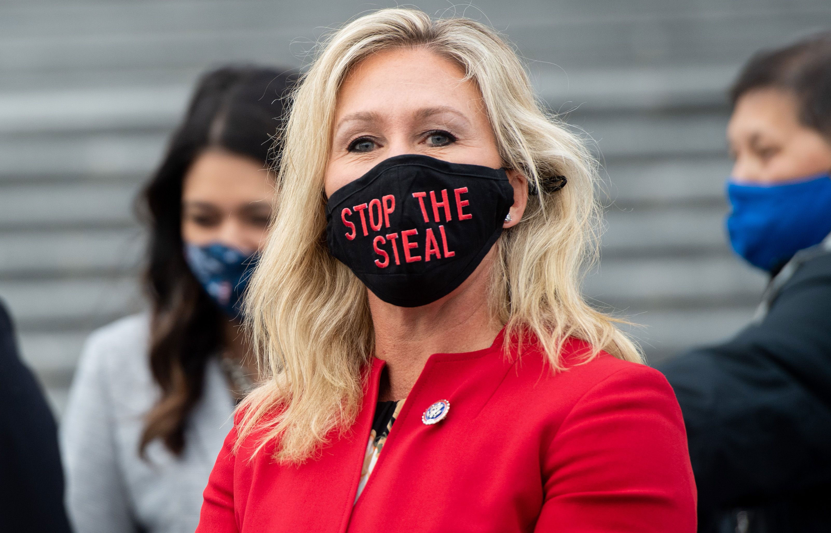 Rep. Marjorie Taylor Greene on the steps of the Capitol in Washington on Jan. 4, 2021.