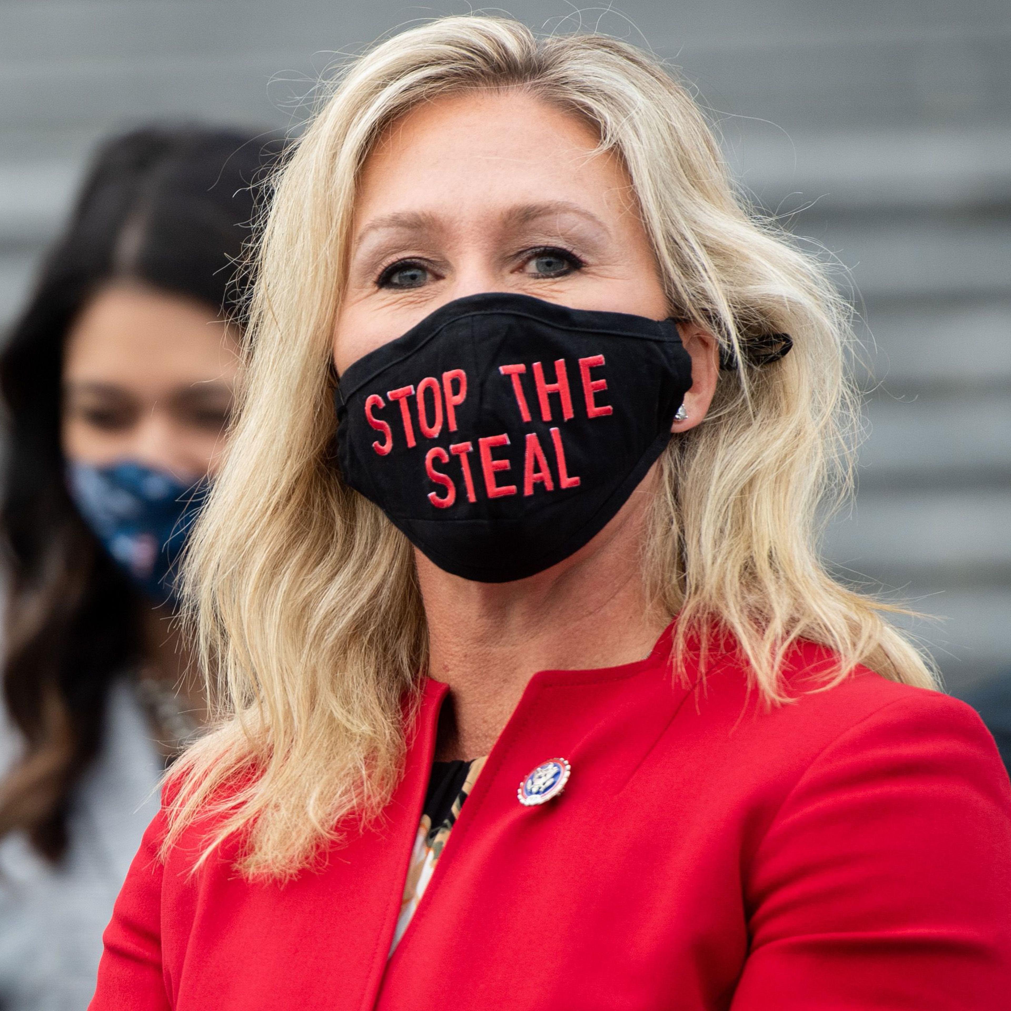 Rep. Marjorie Taylor Greene on the steps of the Capitol in Washington on Jan. 4, 2021.