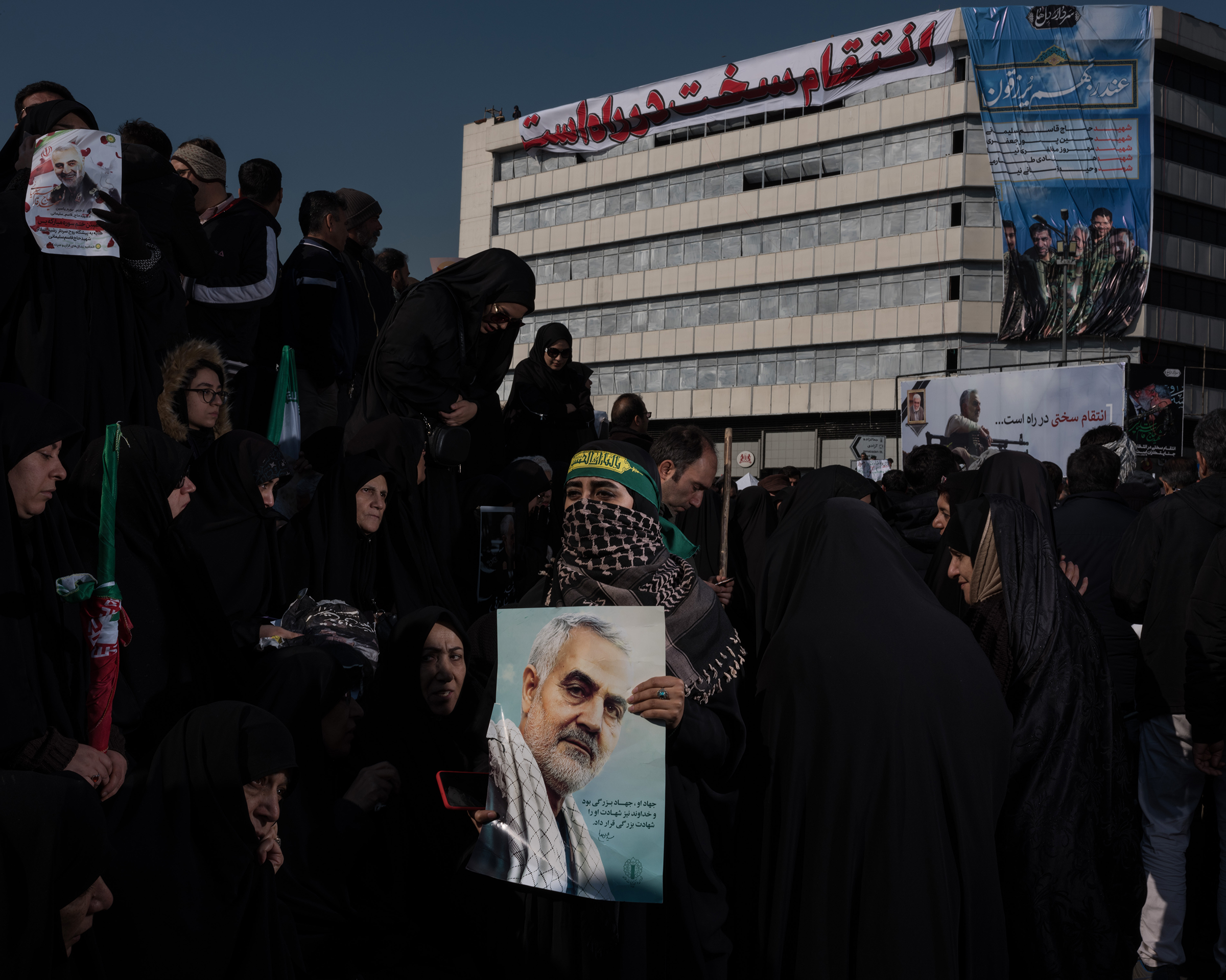 Iranians amassed in the streets of Tehran in the wake of the killing Qasem Soleimani, considered a hero by millions for leading the elite Quds Force.