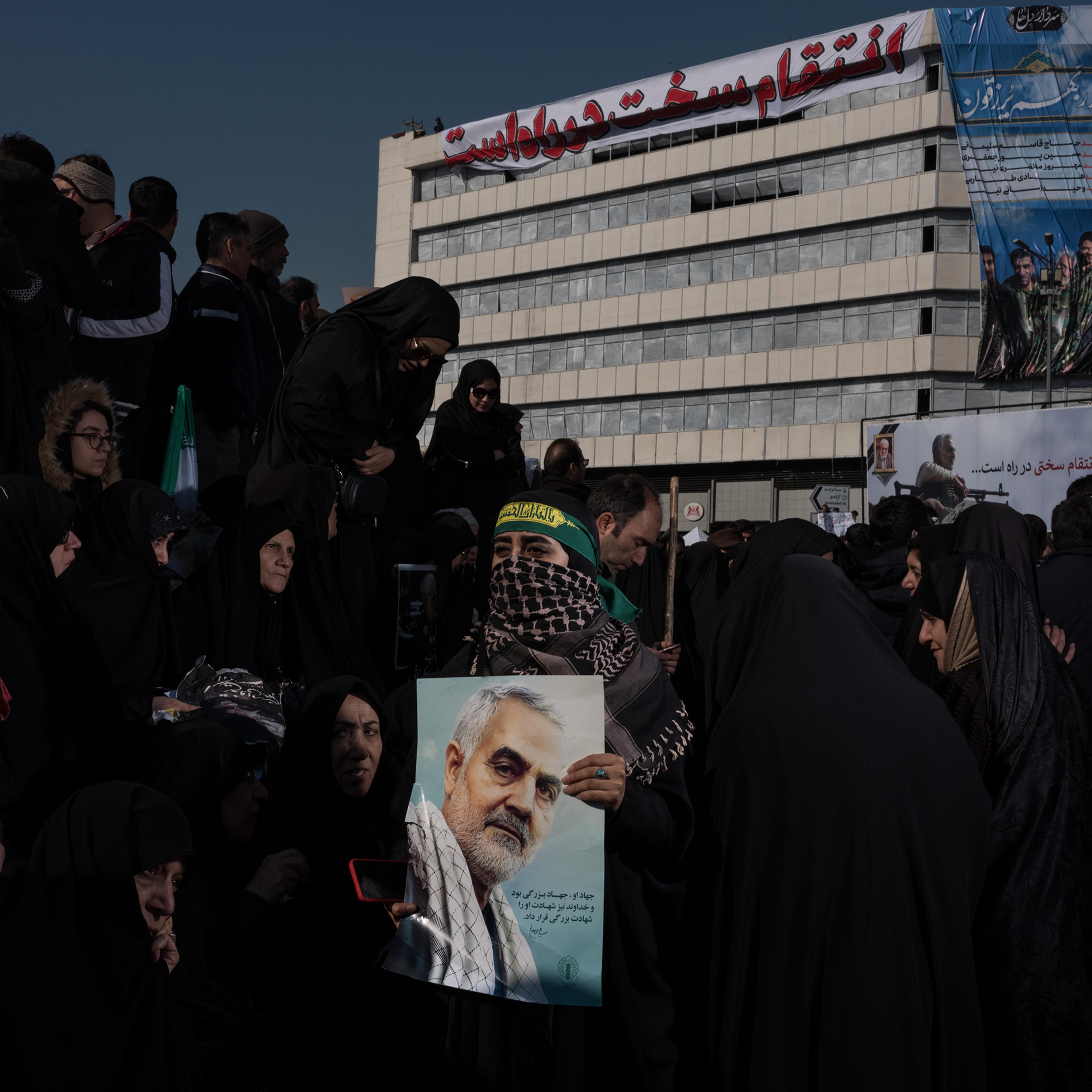 Iranians amassed in the streets of Tehran in the wake of the killing Qasem Soleimani, considered a hero by millions for leading the elite Quds Force.