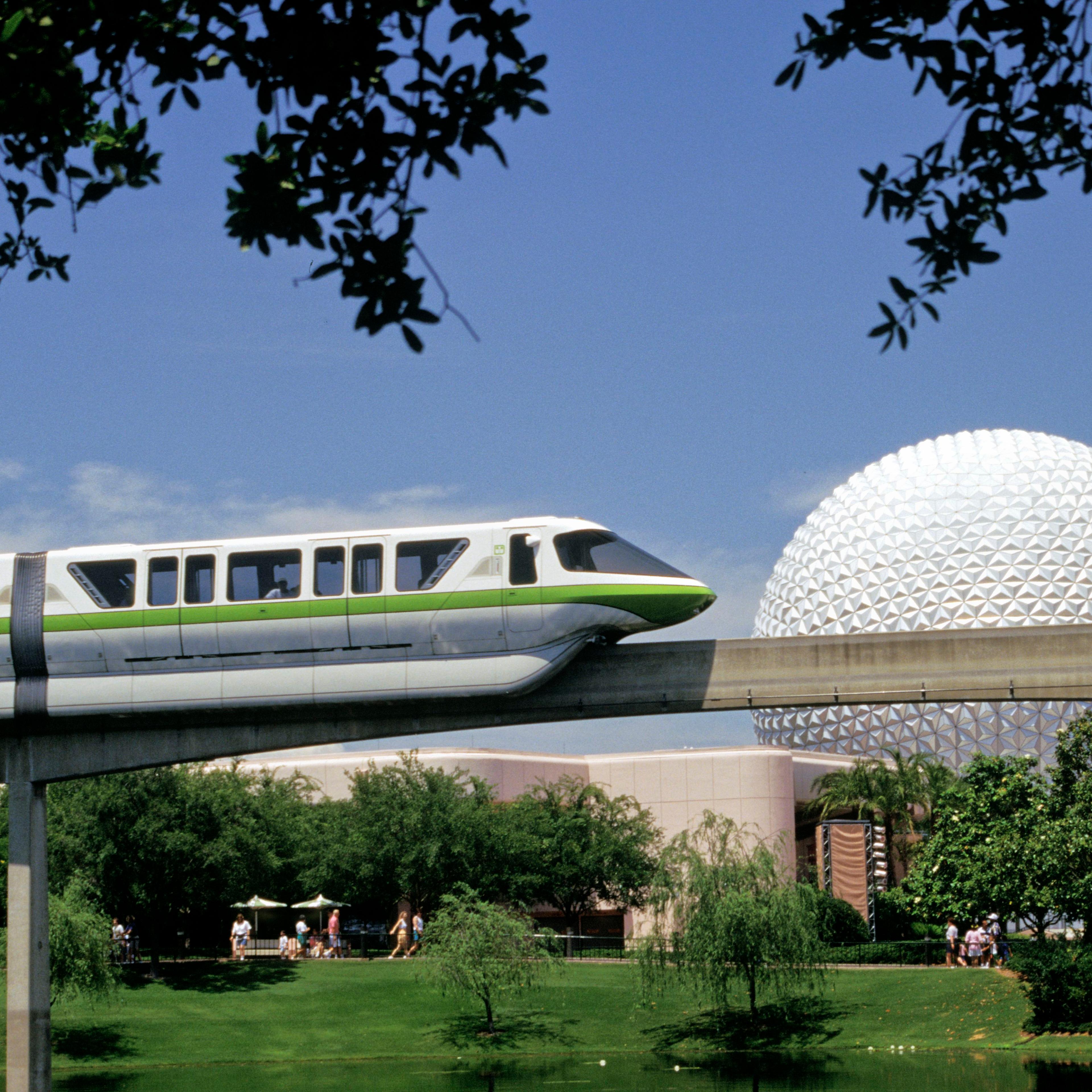 Florida, Orlando, Epcot Center, View Including Sphere And Monorail.