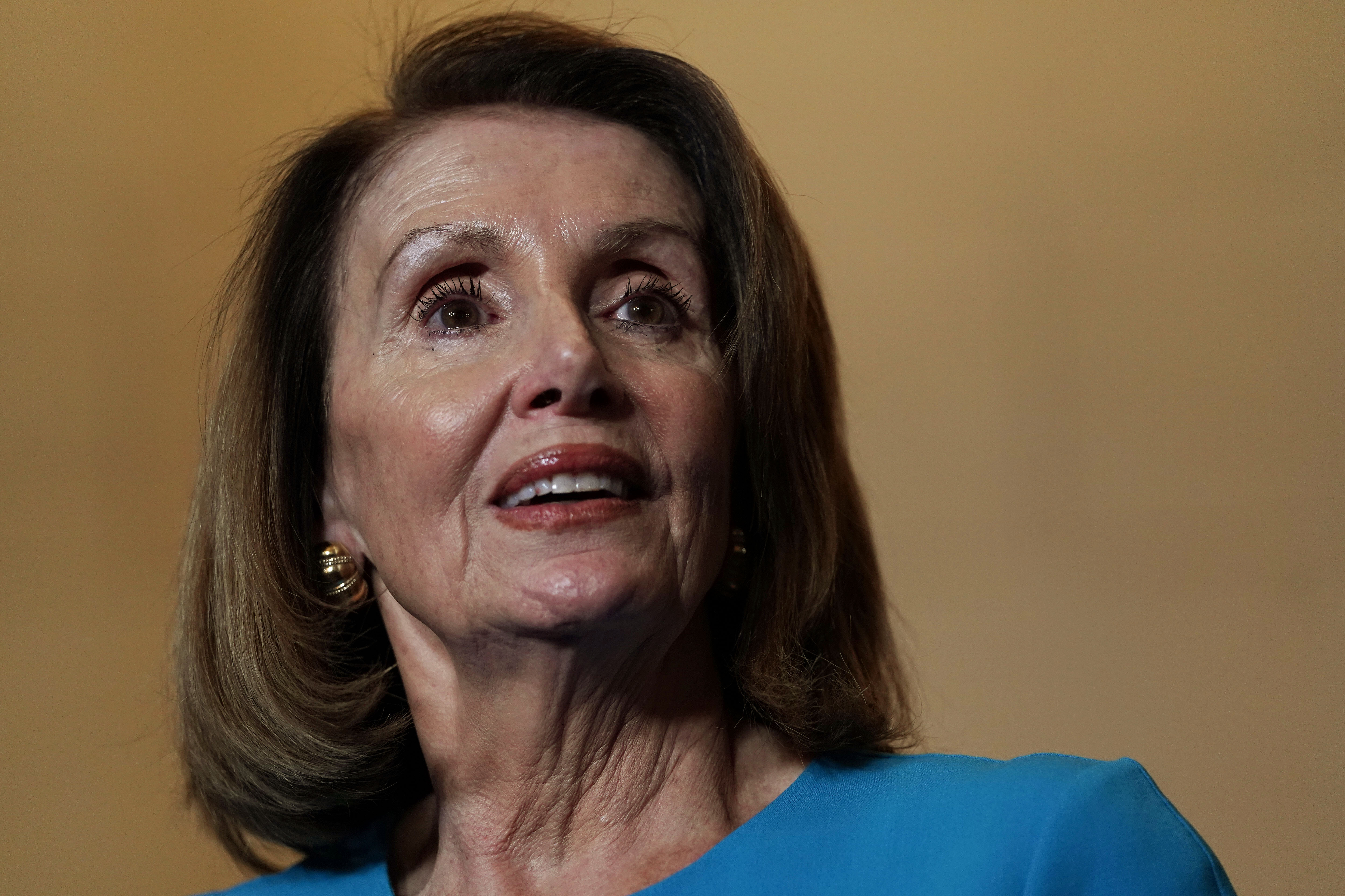 WASHINGTON, DC - NOVEMBER 28: U.S. House Minority Leader Rep. Nancy Pelosi (D-CA) speaks to members of the media at the lobby of Longworth House Office Building November 28, 2018 in Washington, DC. House Democrats have nominated Rep. Nancy Pelosi to run 