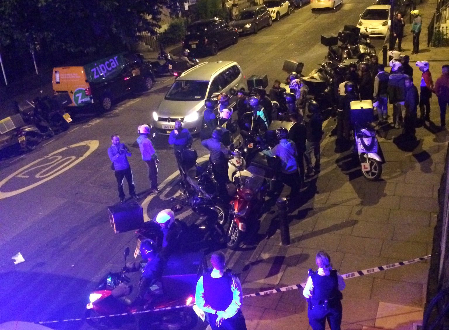 Emergency response following acid attack on the junction of Hackney Road junction with Queensbridge Road, London, Britain July 13, 2017 in seen in this picture obtained from social media.