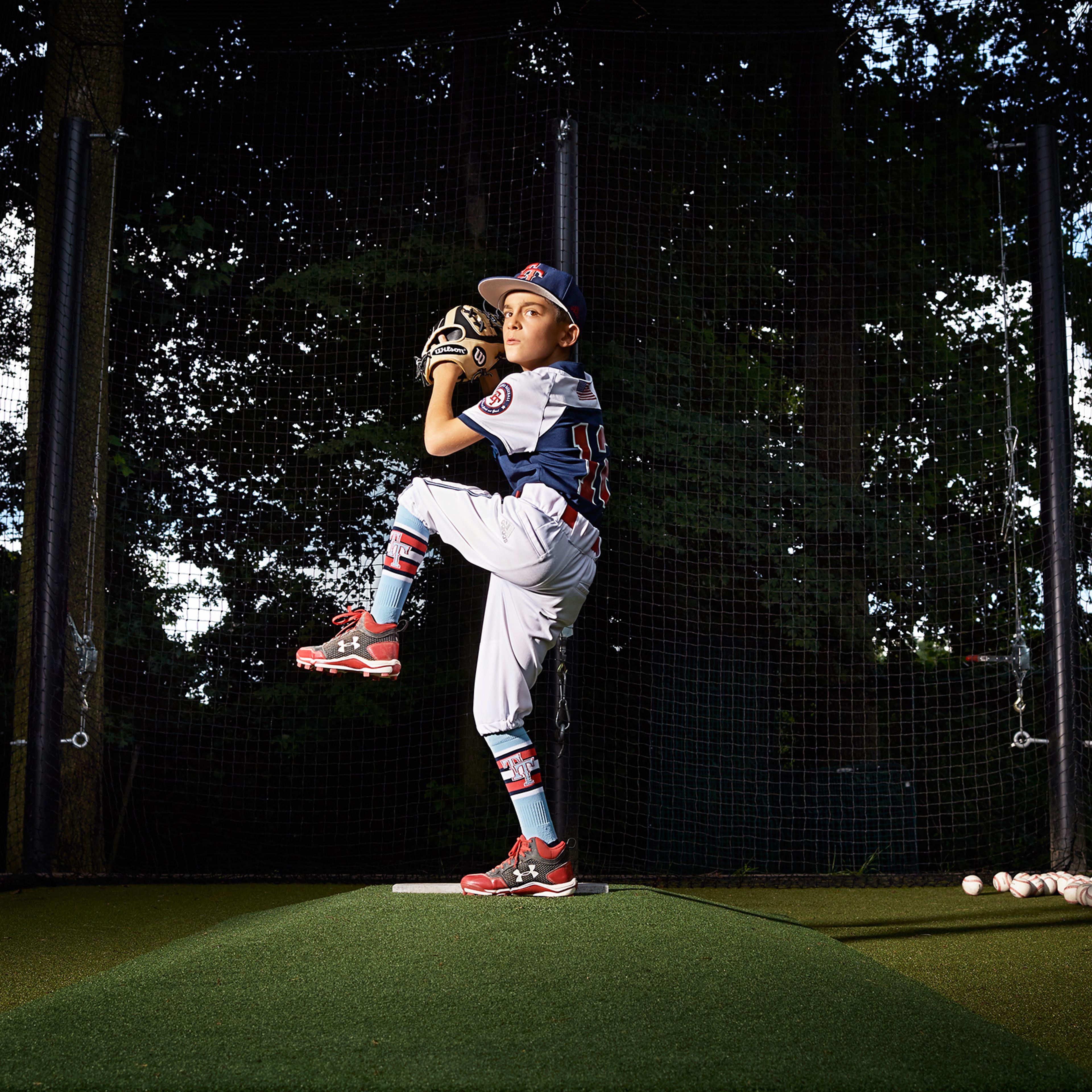 “I love working hard,” says Joey Erace, 10, who lives in southern New Jersey but has suited up for baseball teams based in California and Texas. His Instagram account
@joeybaseball12 has more than 24,000 followers. Here Joey is photographed at home in M