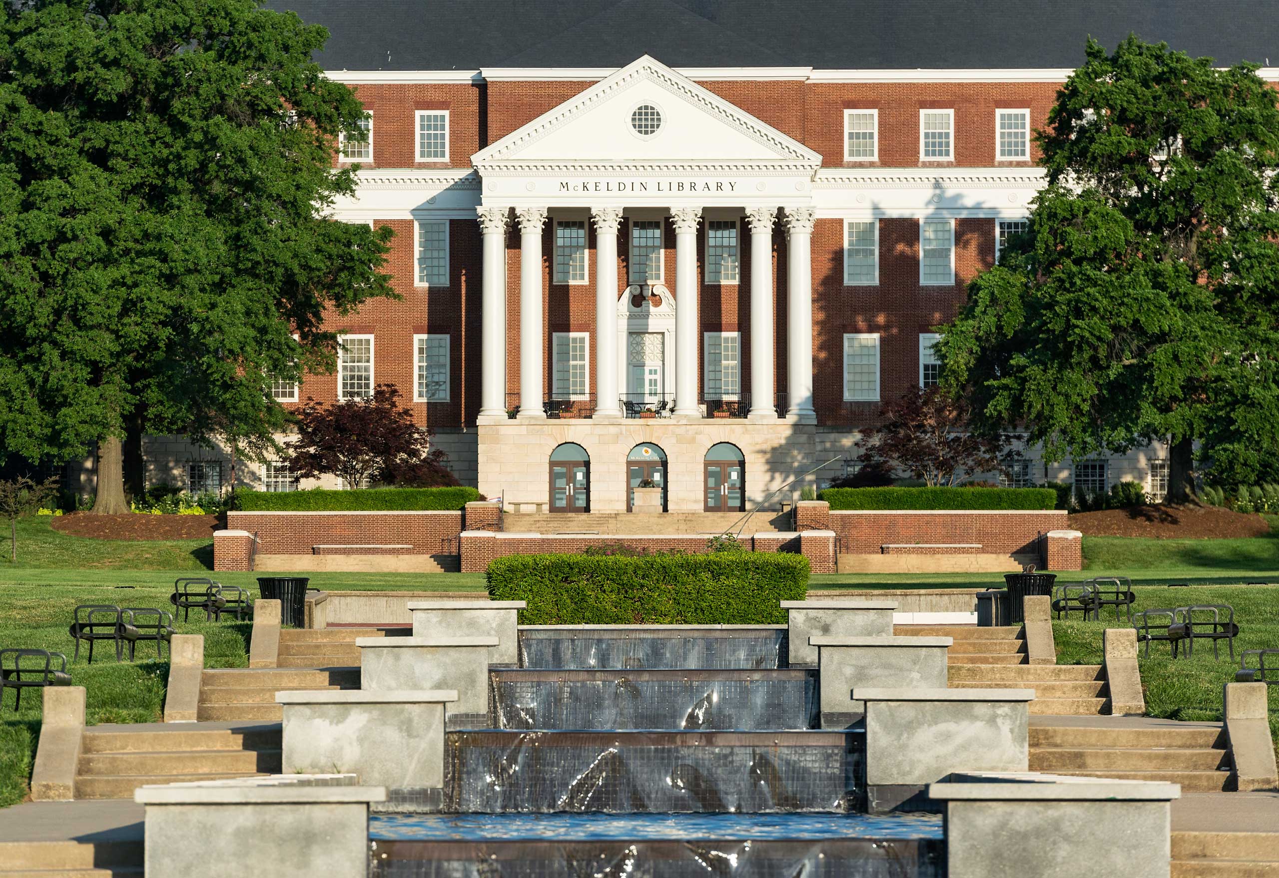 McKeldin Library and fountain, University of Maryland.