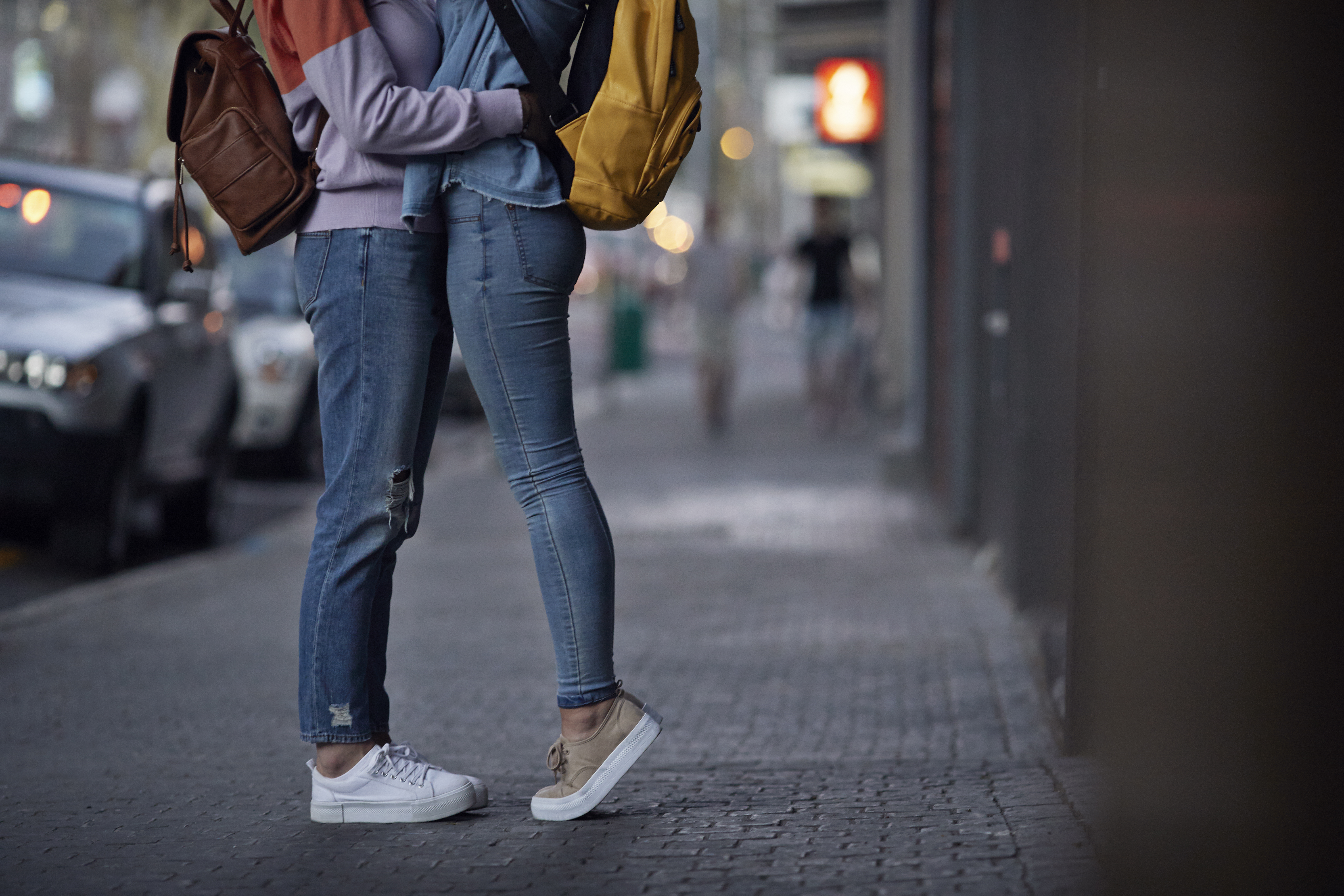 Couple hugging on the street