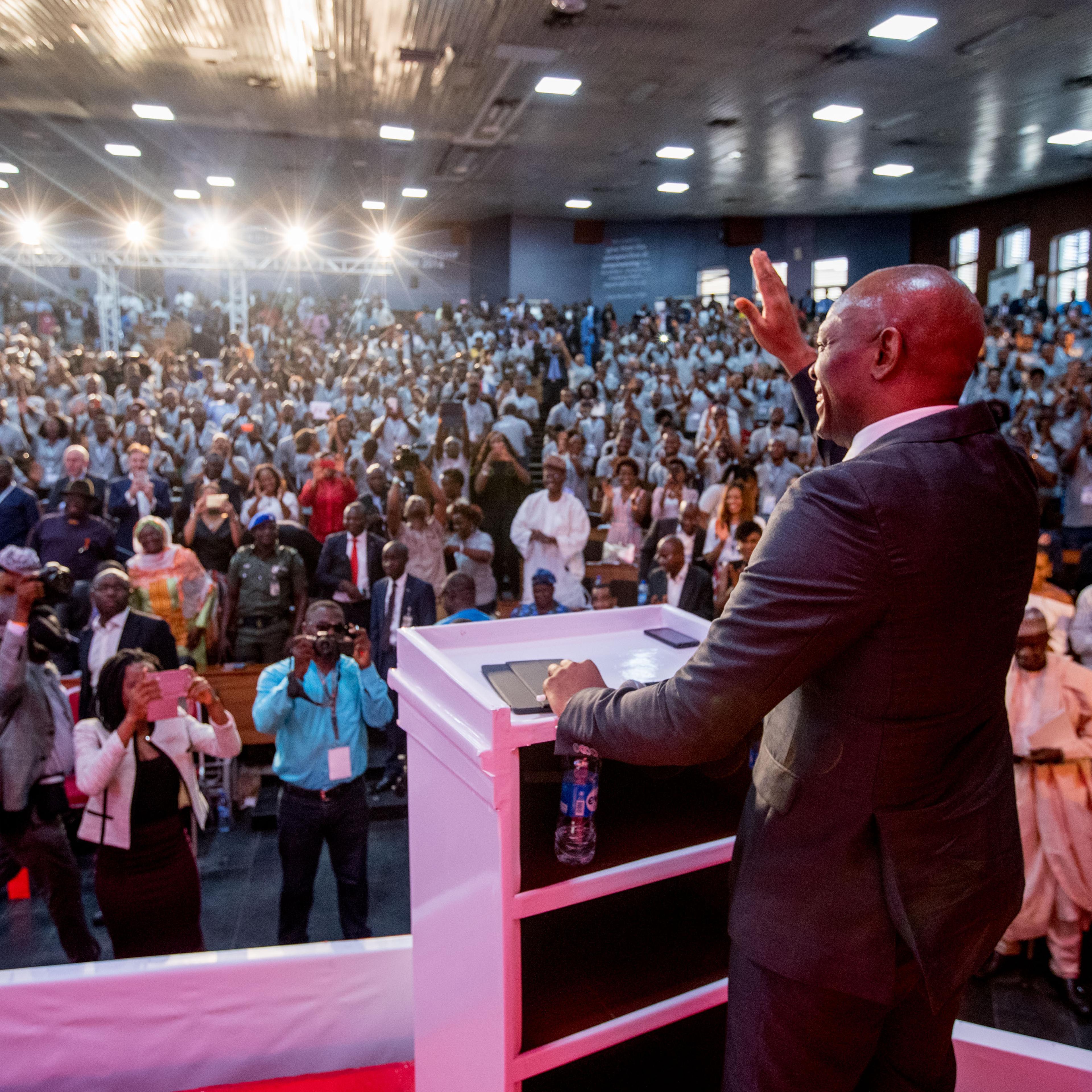 Tony O. Elumelu addressing the Tony Elumelu Entrepreneurs at the Tony Elumelu Foundation Entrepreneurship Forum 2016, which held in Lagos, Nigeria in October.