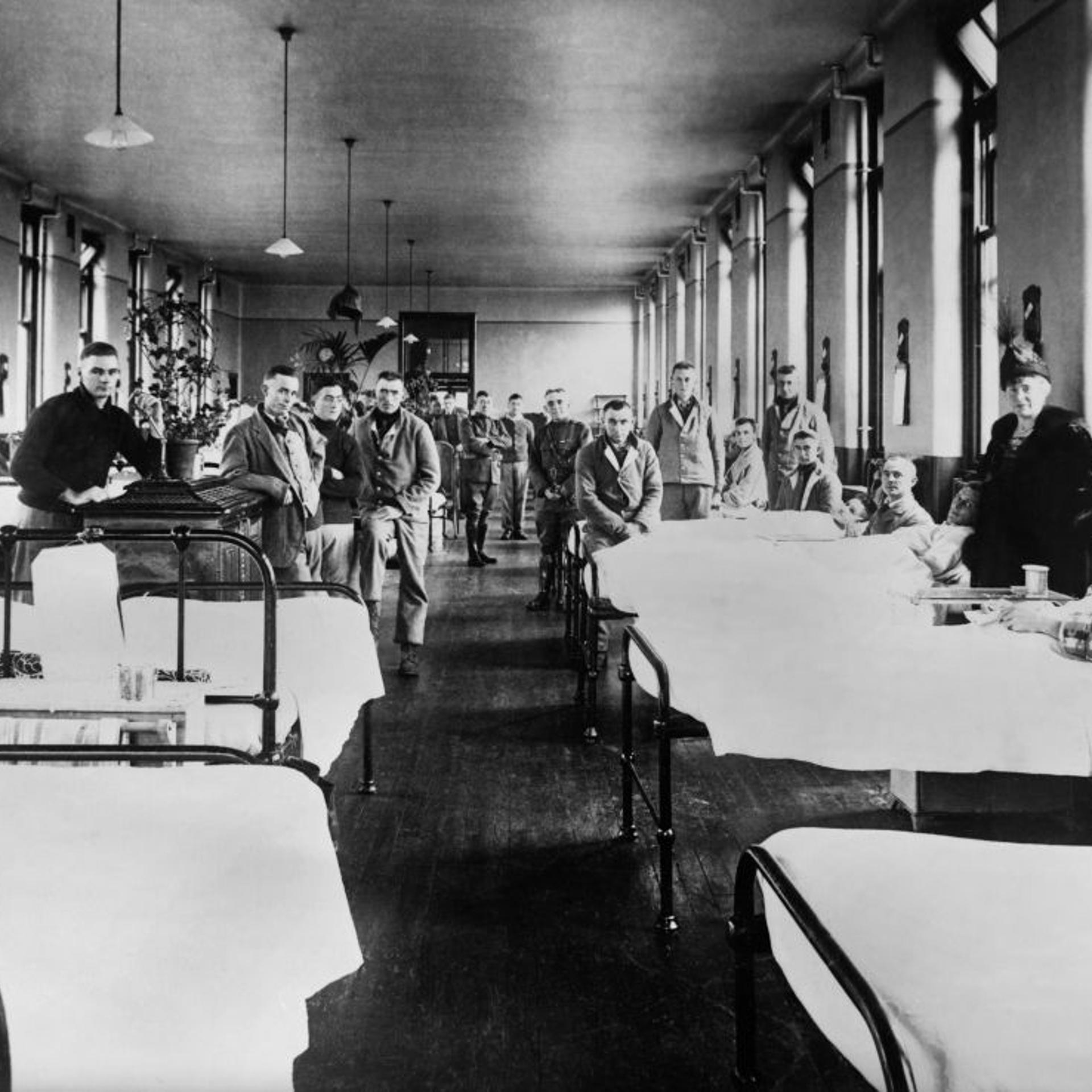 American Ward at Fourth Scottish General Hospital, where most patients are influenza cases, in November 1918.