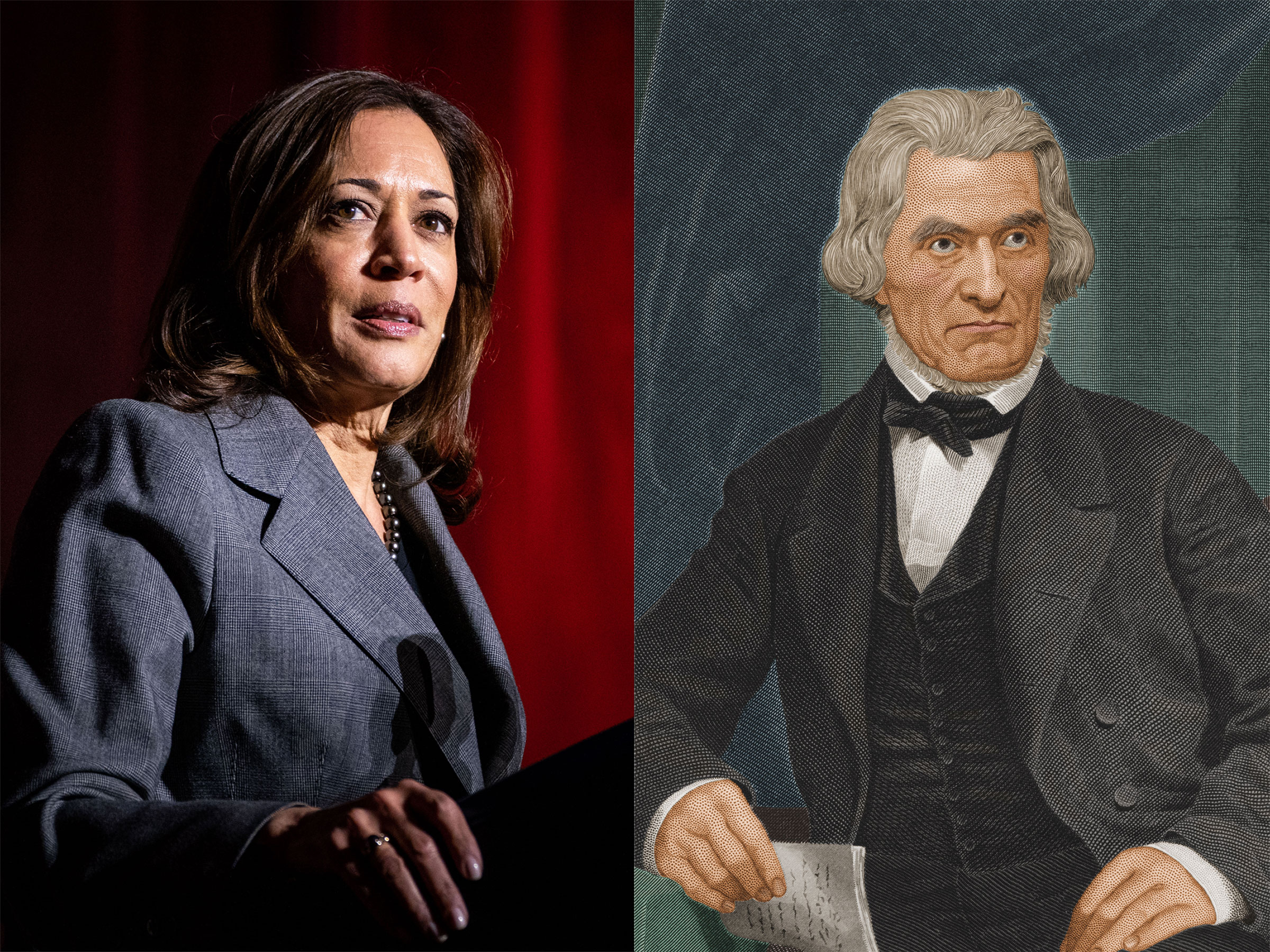 Vice President Kamala Harris (L) and Vice President John C. Calhoun (R).