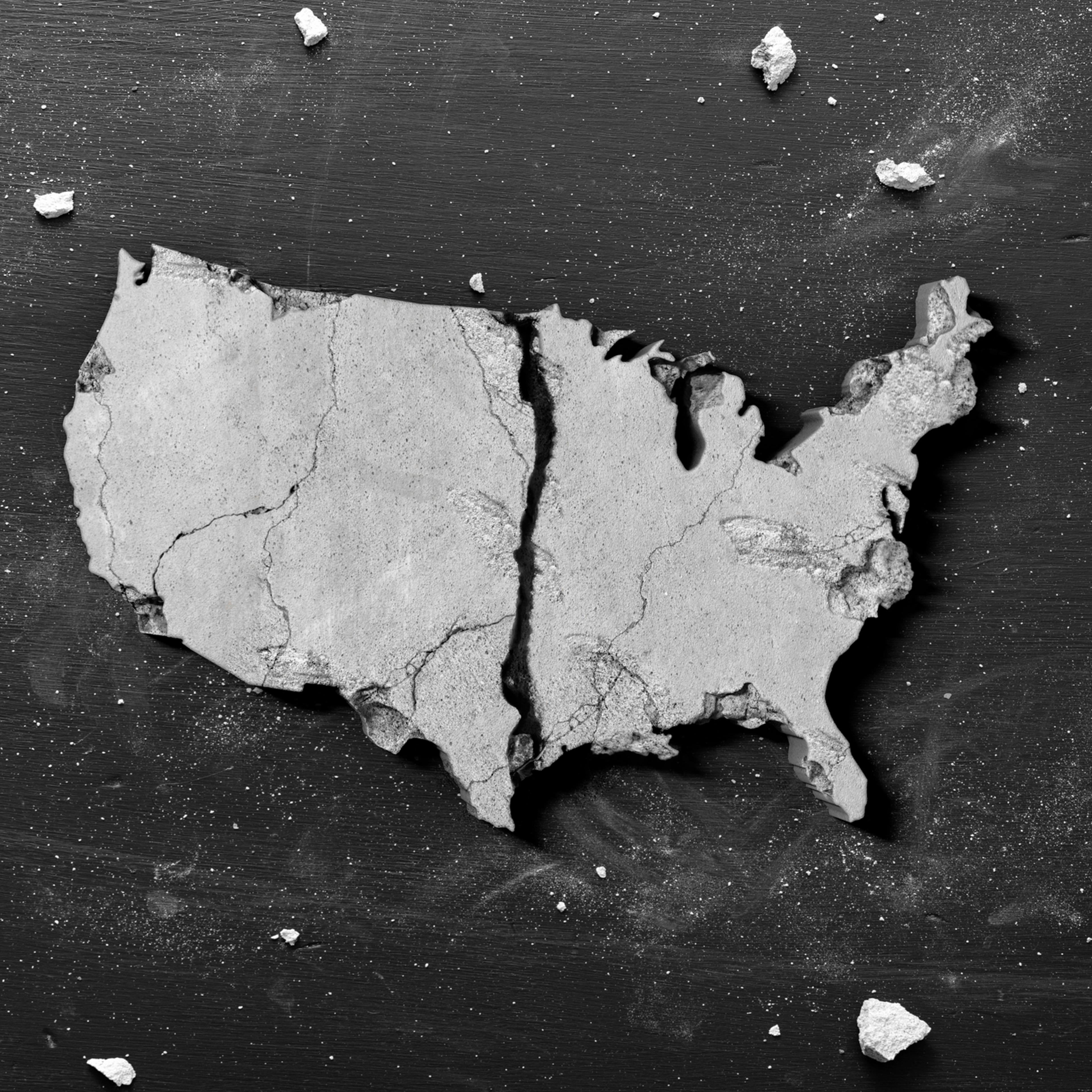 USA Crumbling Economy and Housing Market Concept shape of America