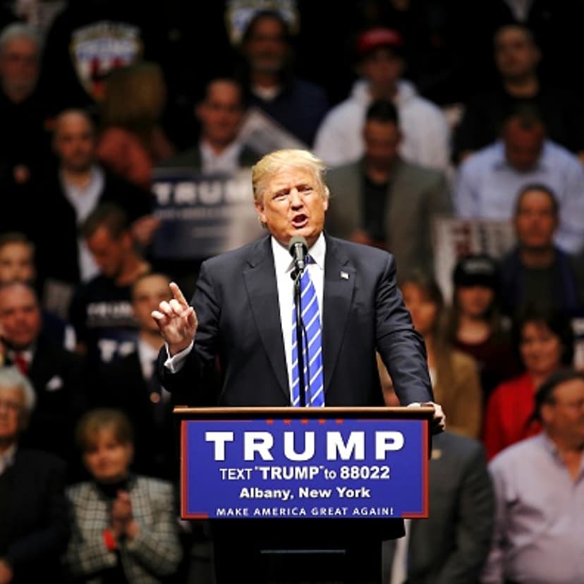 Republican presidential candidate Donald Trump speaks at a campaign rally on April 11, 2016 in Albany, New York.