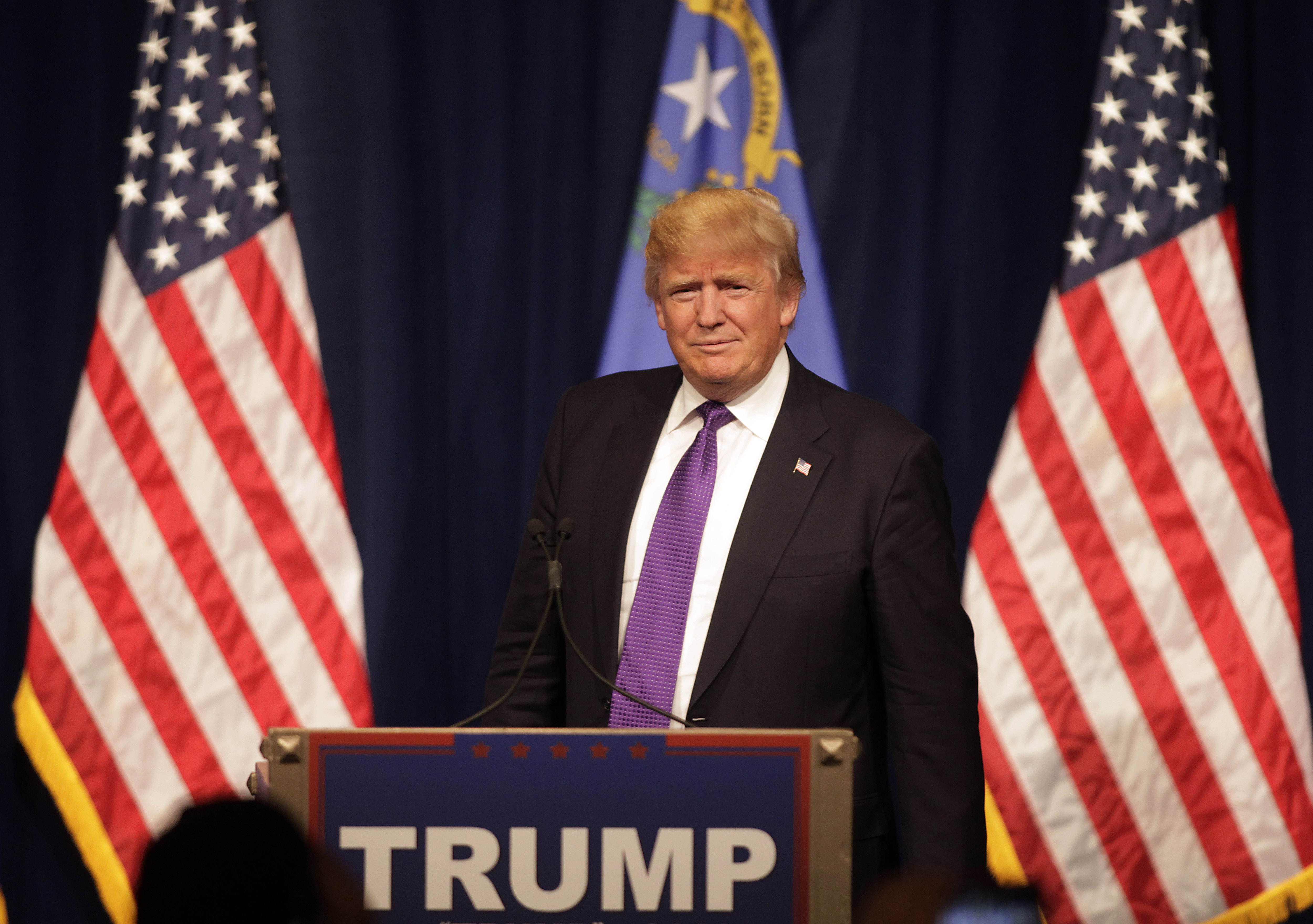 Republican presidential candidate Donald Trump declares victory after winning Nevada's First in the West presidential caucus, Las Vegas, Feb. 23, 2016.