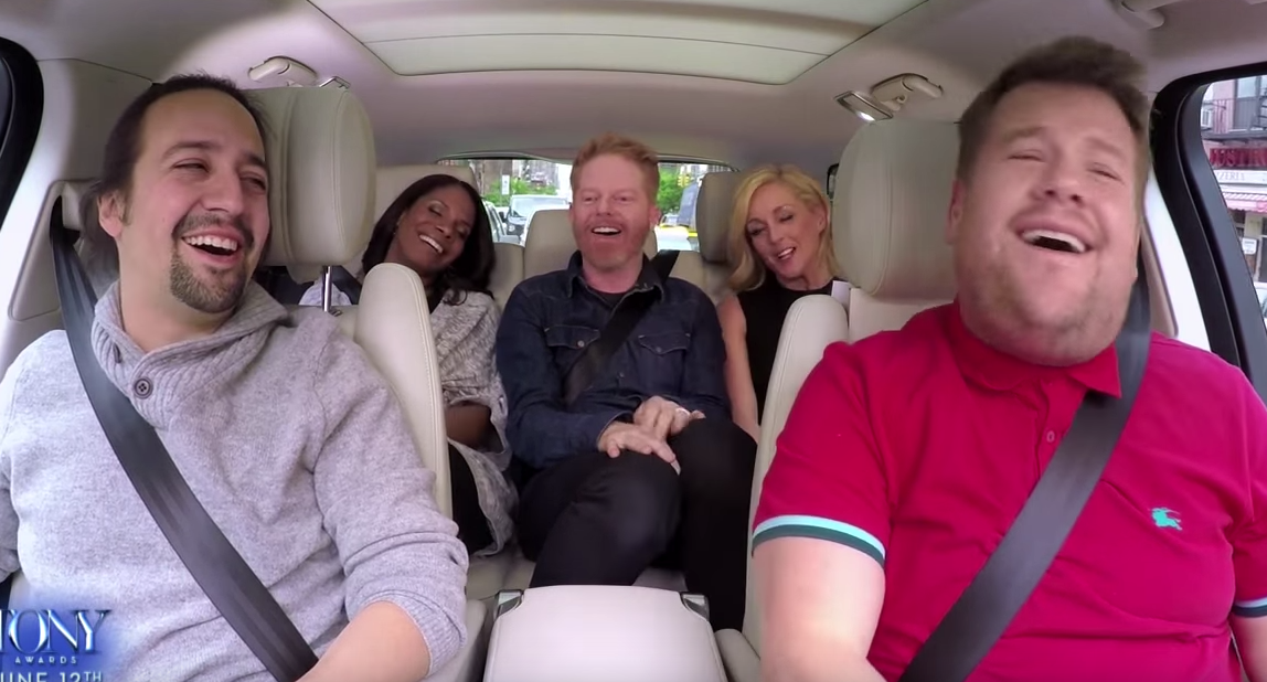 Lin Manuel Miranda and James Corden and others on Carpool Karaoke