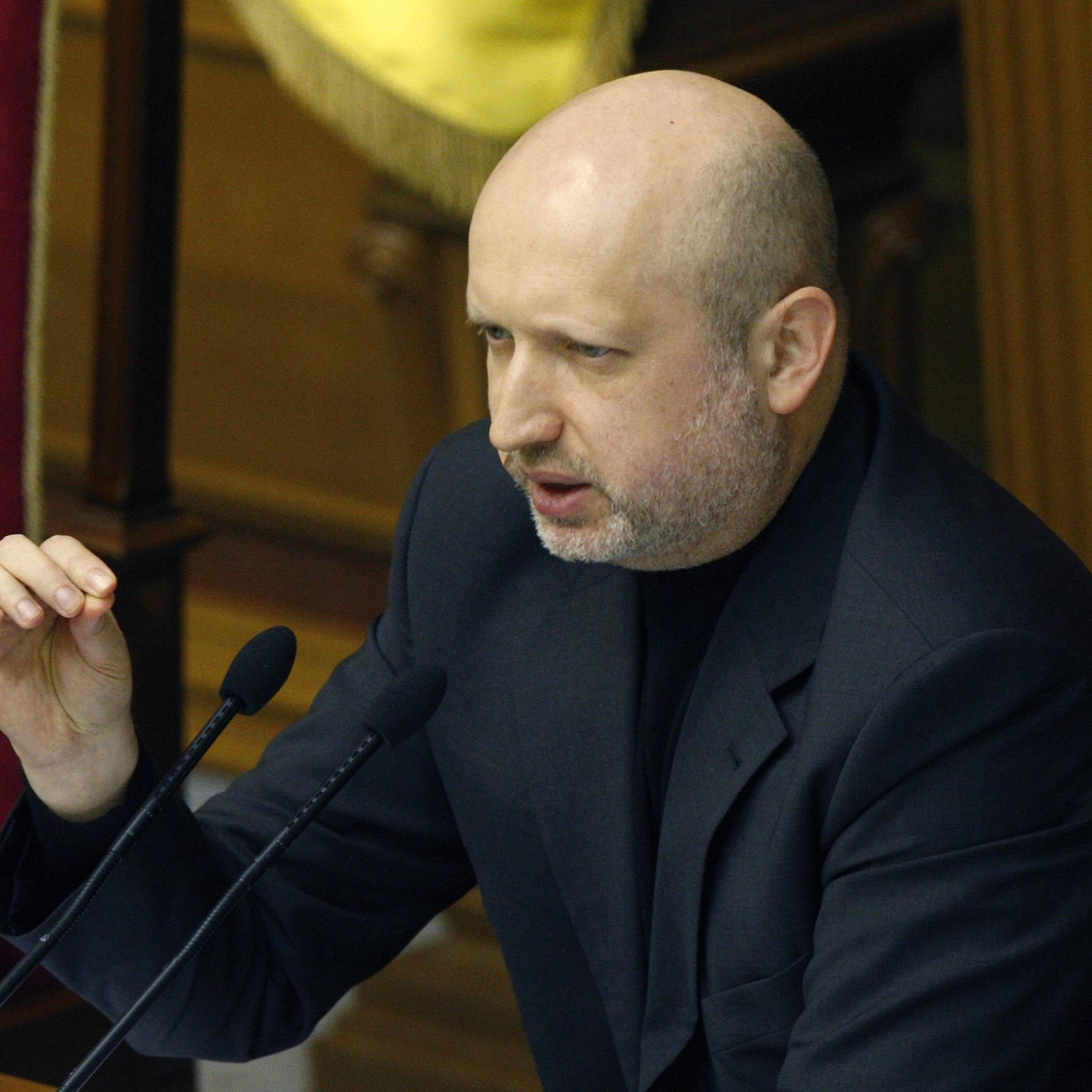 Newly elected Speaker of Parliament Oleksandr Turchynov speaks during a session of the Ukrainian Parliament in Kiev, on Feb. 23, 2014.