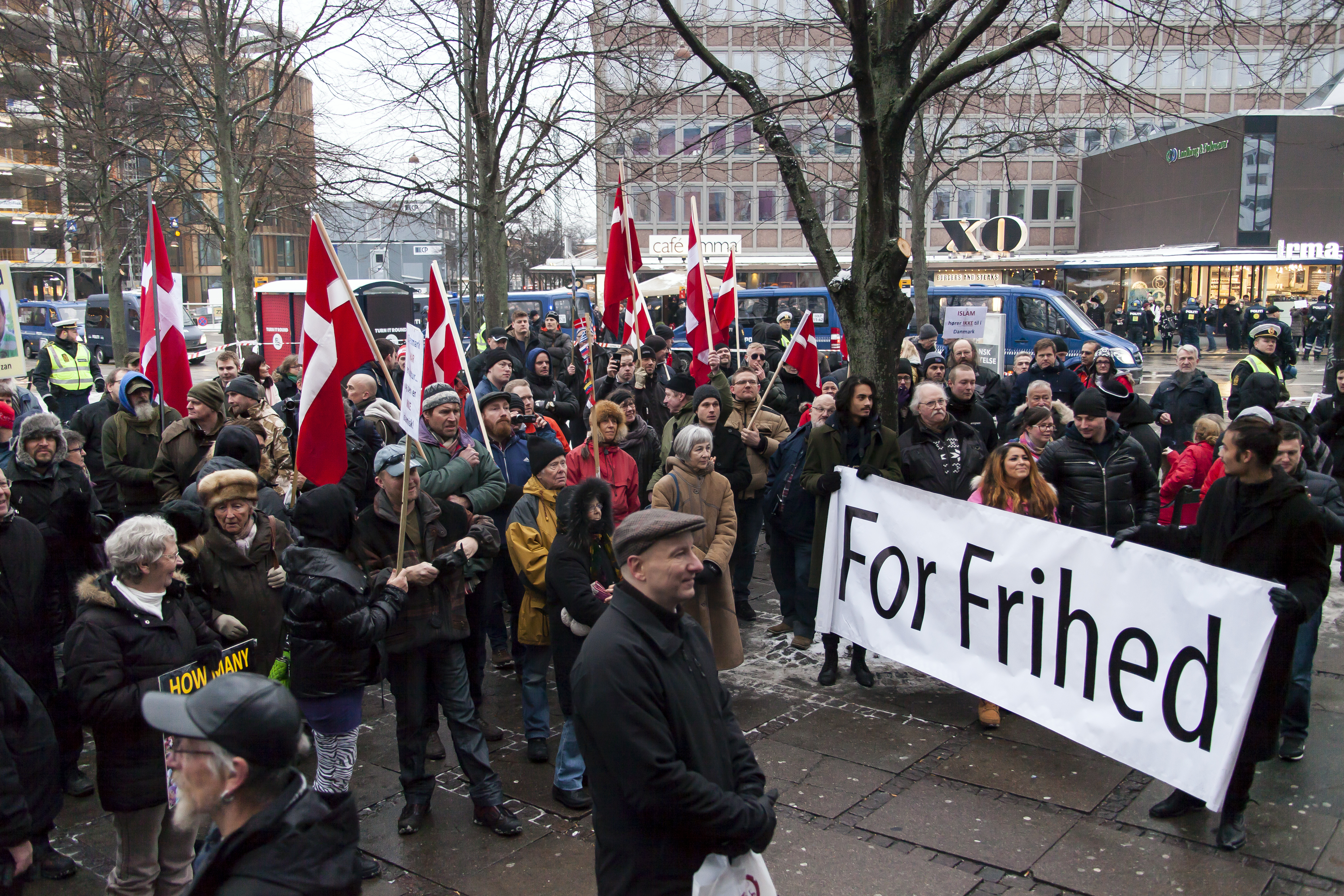 British Pegida leaders speaks at an anti-Islam demonstration in Copenhagen