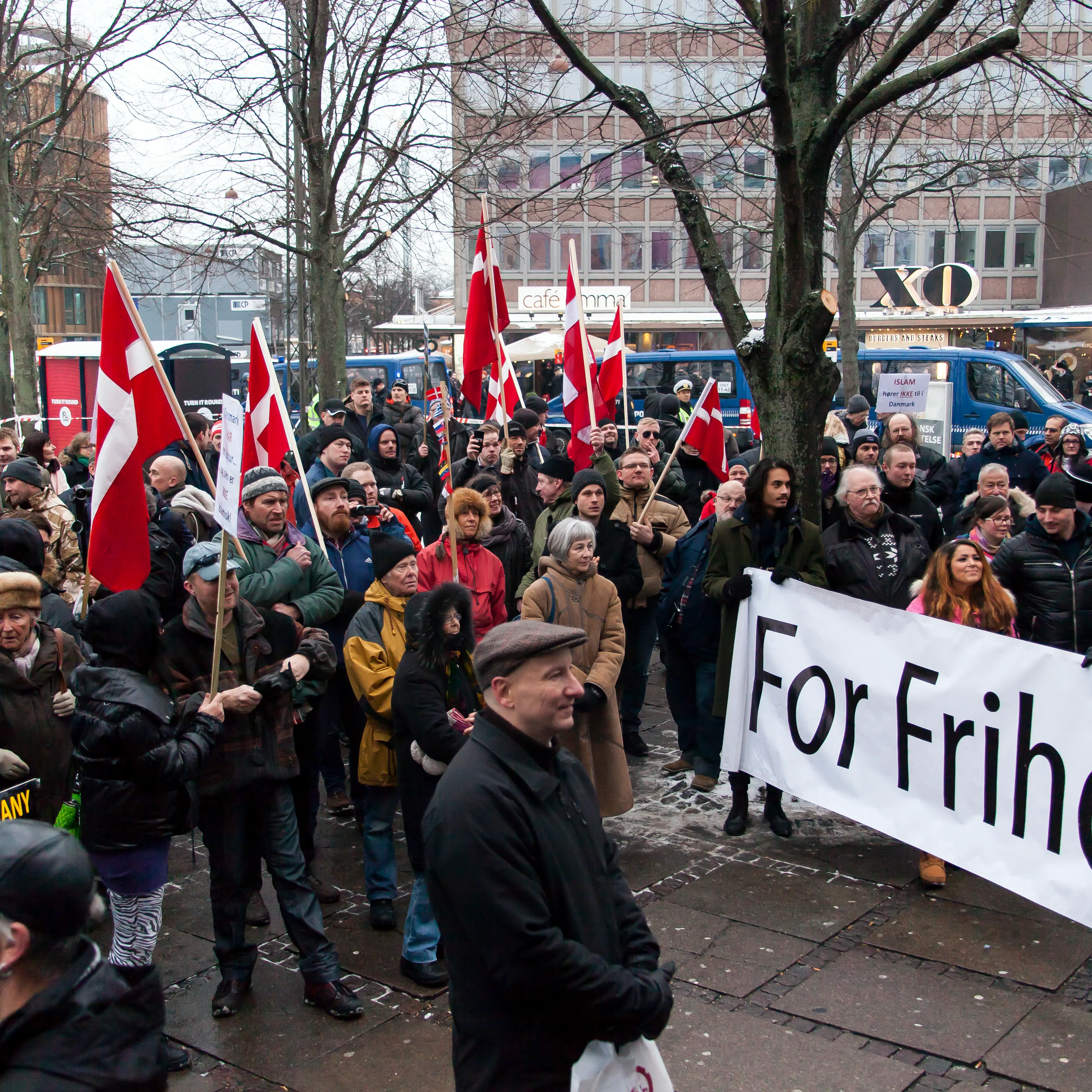 British Pegida leaders speaks at an anti-Islam demonstration in Copenhagen