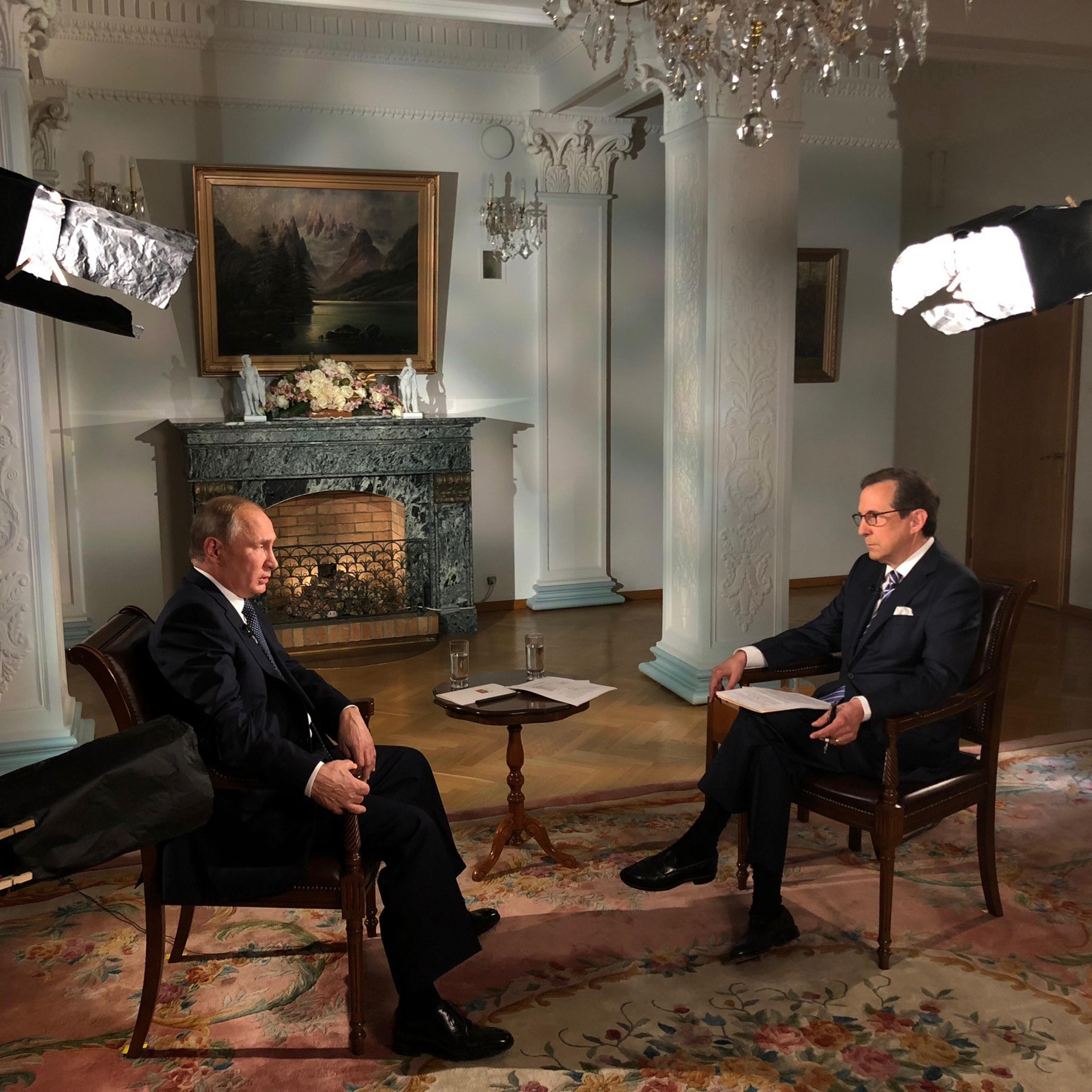 Fox News anchor Chris Wallace interviews Russian President Vladimir Putin in Helsinki, Finland on uly 16, 2018.