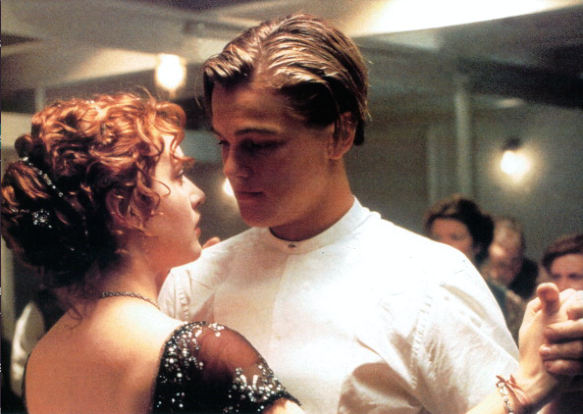 Kate Winslet and Leonardo DiCaprio dancing in a scene from Titanic