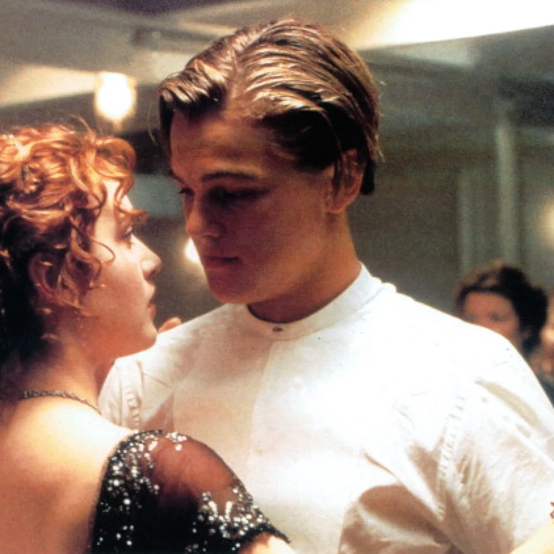 Kate Winslet and Leonardo DiCaprio dancing in a scene from Titanic